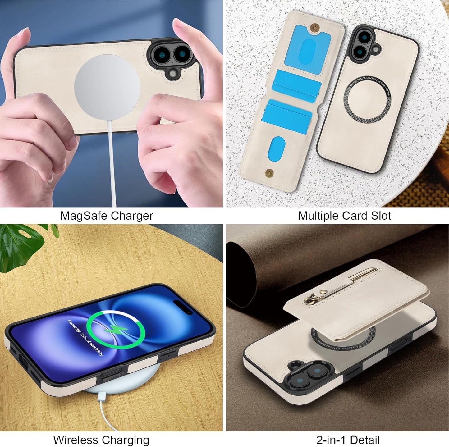 Magnetic card holder phone case suitable for iPhone 16, zipper magnetic split magnetic wallet with adjustable bracket Red