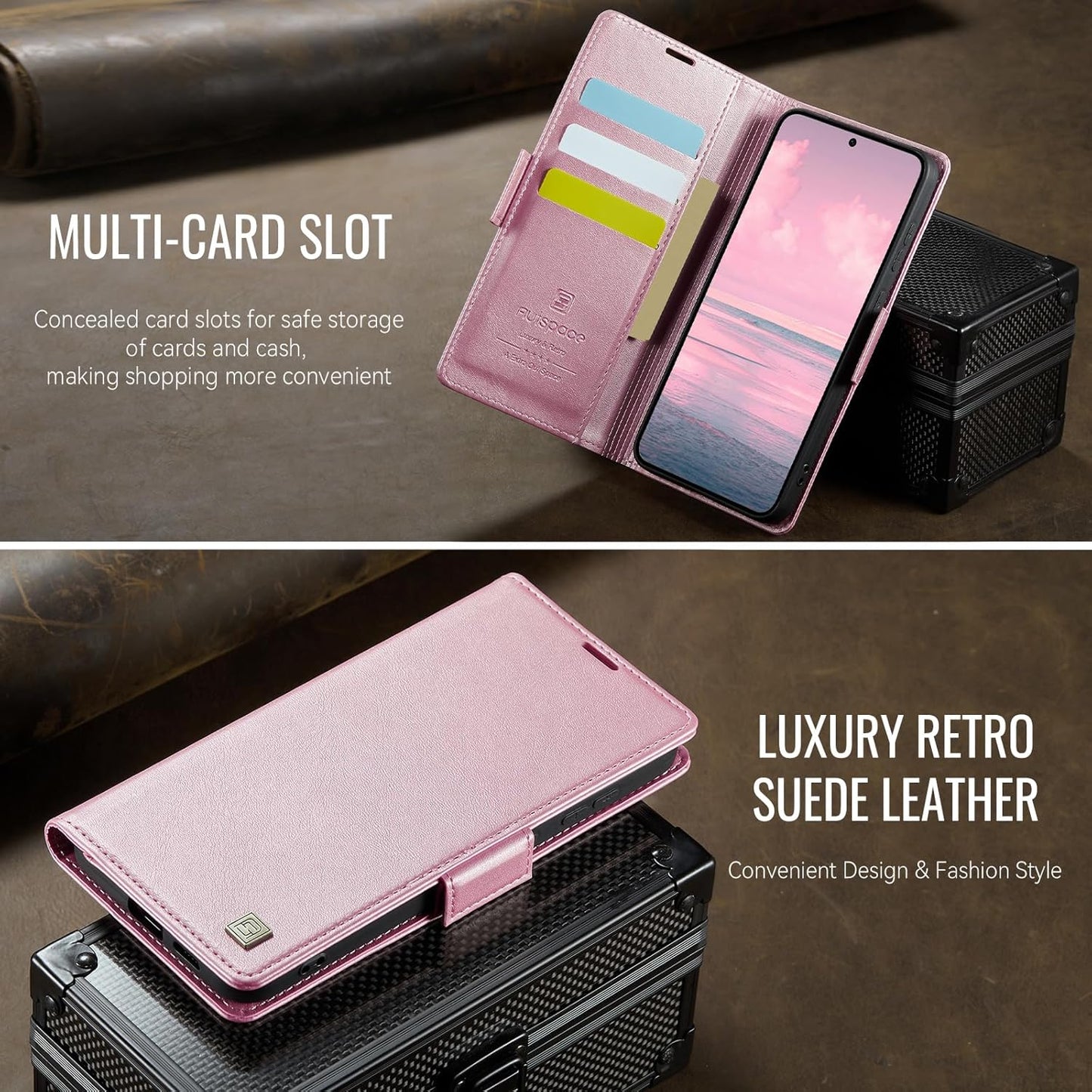 iTape Soft leather wallet case for Samsung Galaxy S25 Ultra, RFID (anti-theft), wallet card slot flip cover stand for Samsung Galaxy S25 Ultra Support wireless charging Black