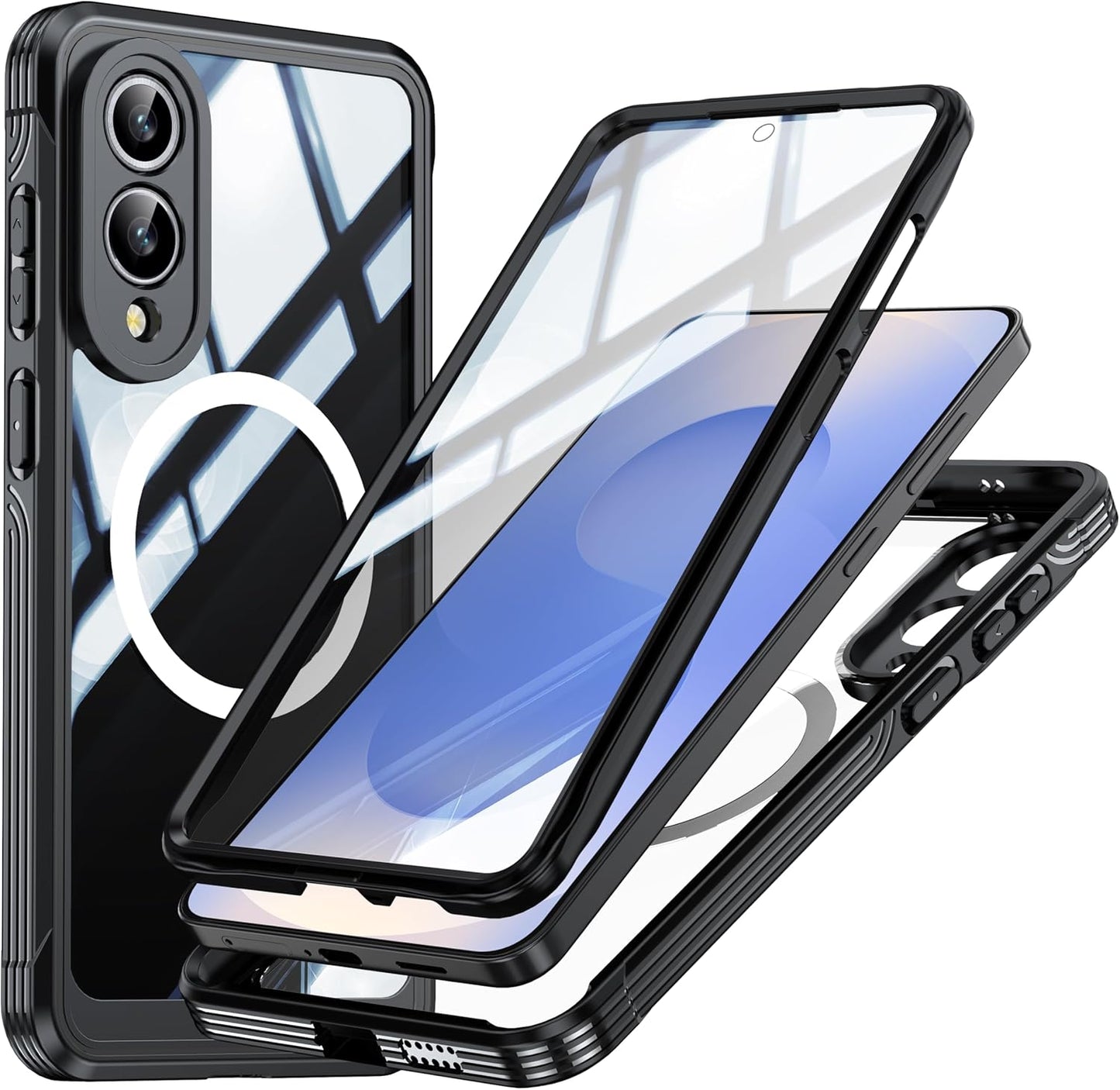 iTape Waterproof Phone Case Compatible with Samsung Galaxy S25 Edge, Tempered Glass Cover 360° Full Body Heavy Duty Protective Cover Shockproof and Shatterproof Wireless Charging Blue