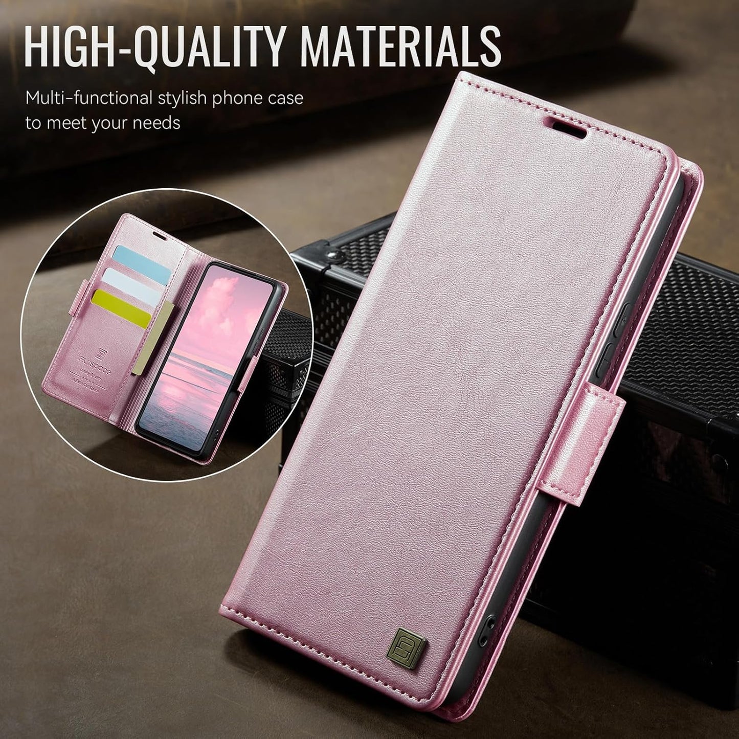 iTape Soft leather wallet case for Samsung Galaxy A35, RFID (anti-theft), wallet card slot flip cover stand for Samsung Galaxy A35 Support wireless charging Black
