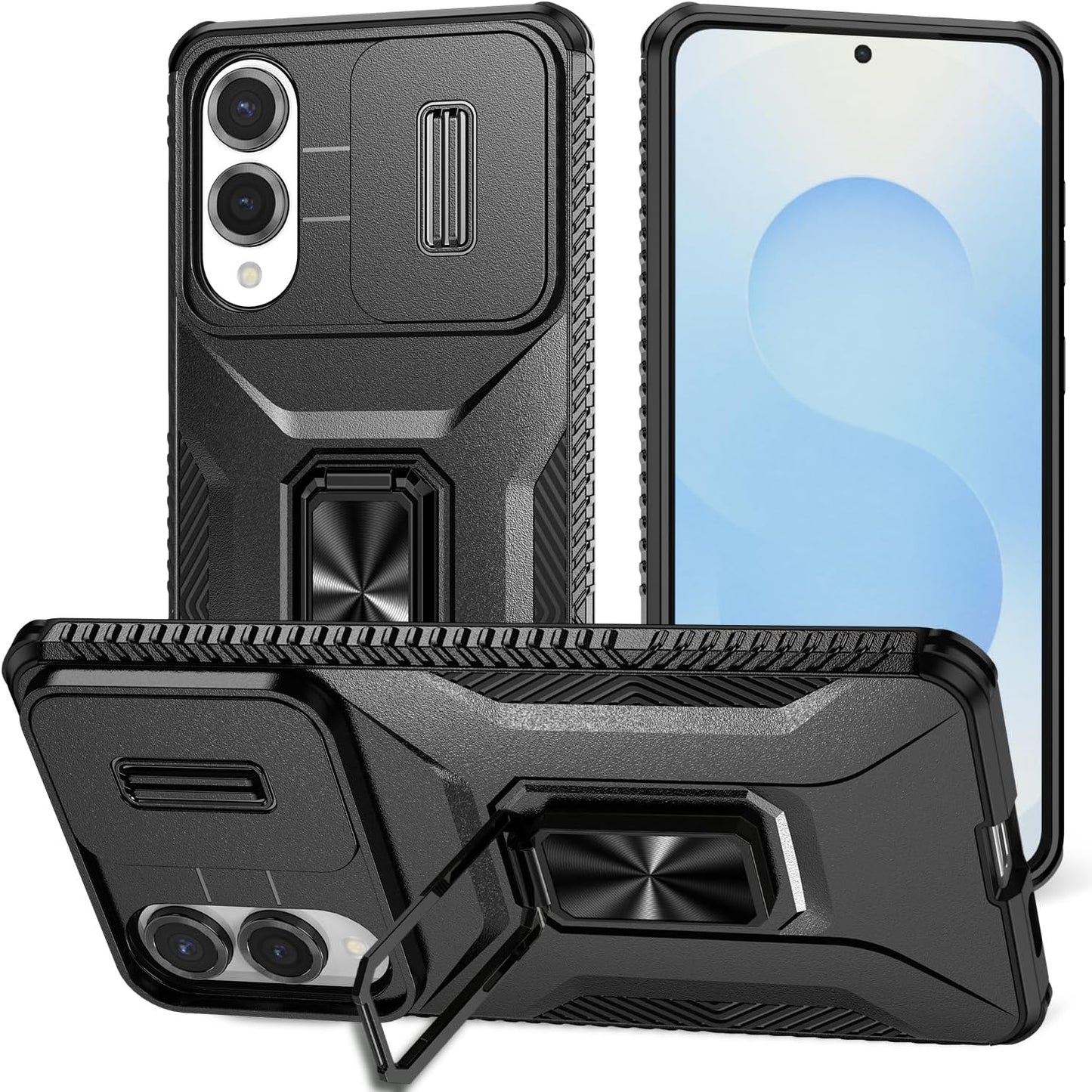 Magnetic car mount 2 in 1 phone case for Samsung Galaxy S25 Edge, double layer shockproof and drop-proof protective case. 360° rotating bracket finger ring buckle push window lens protection