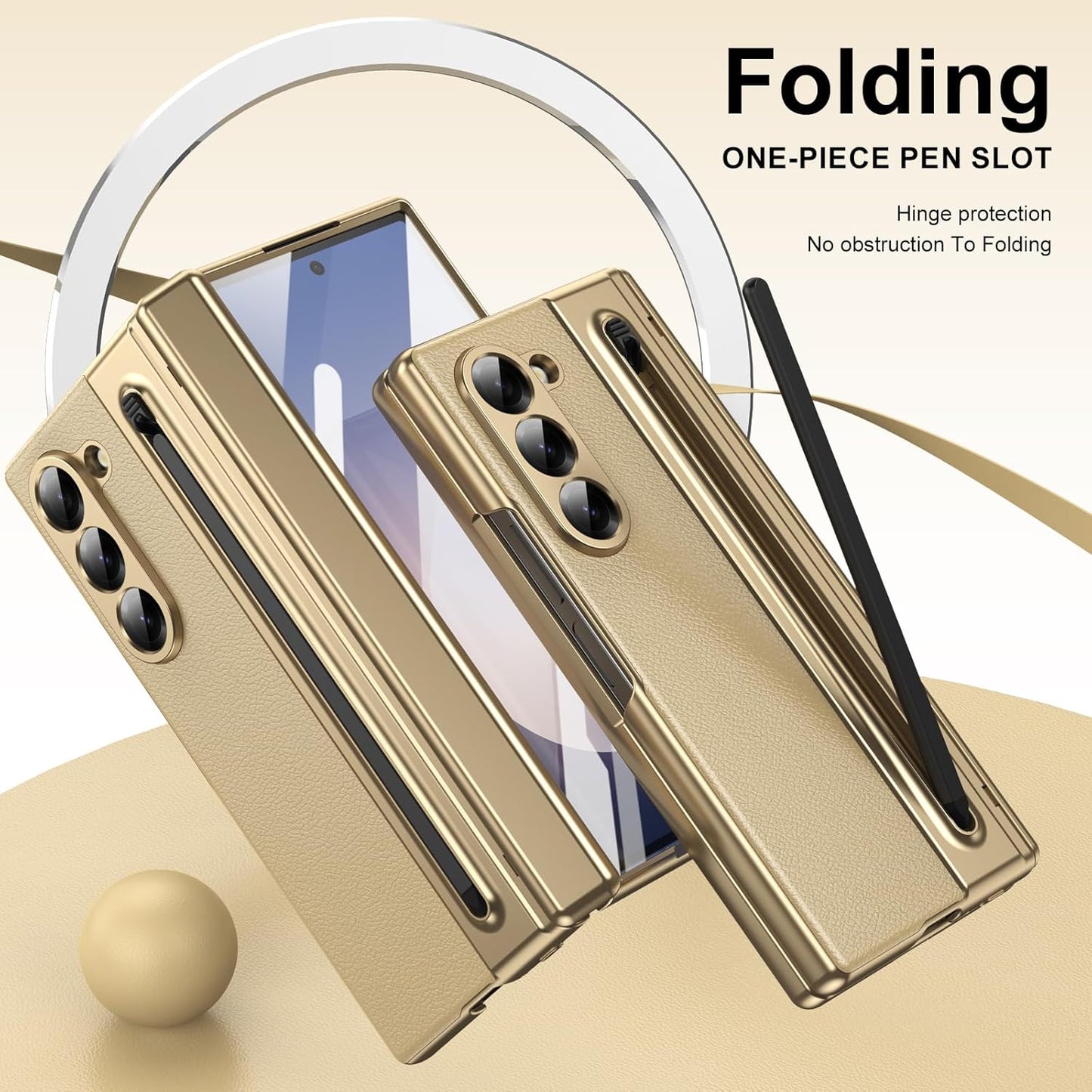 Lightweight phone case for Samsung Galaxy Z Fold6, hinged case supports wireless charging with lens protection, screen protector, complimentary stylus, drop-proof and fingerprint resistant