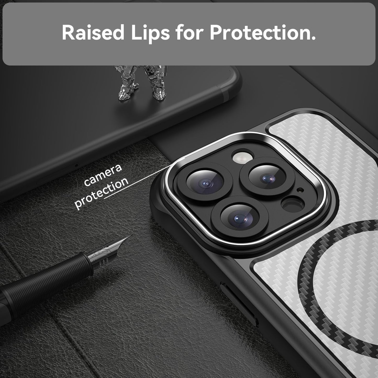 Magnetic carbon fibre case for iPhone 15 Pro, support wireless charging, carbon fibre shockproof slim case Blue