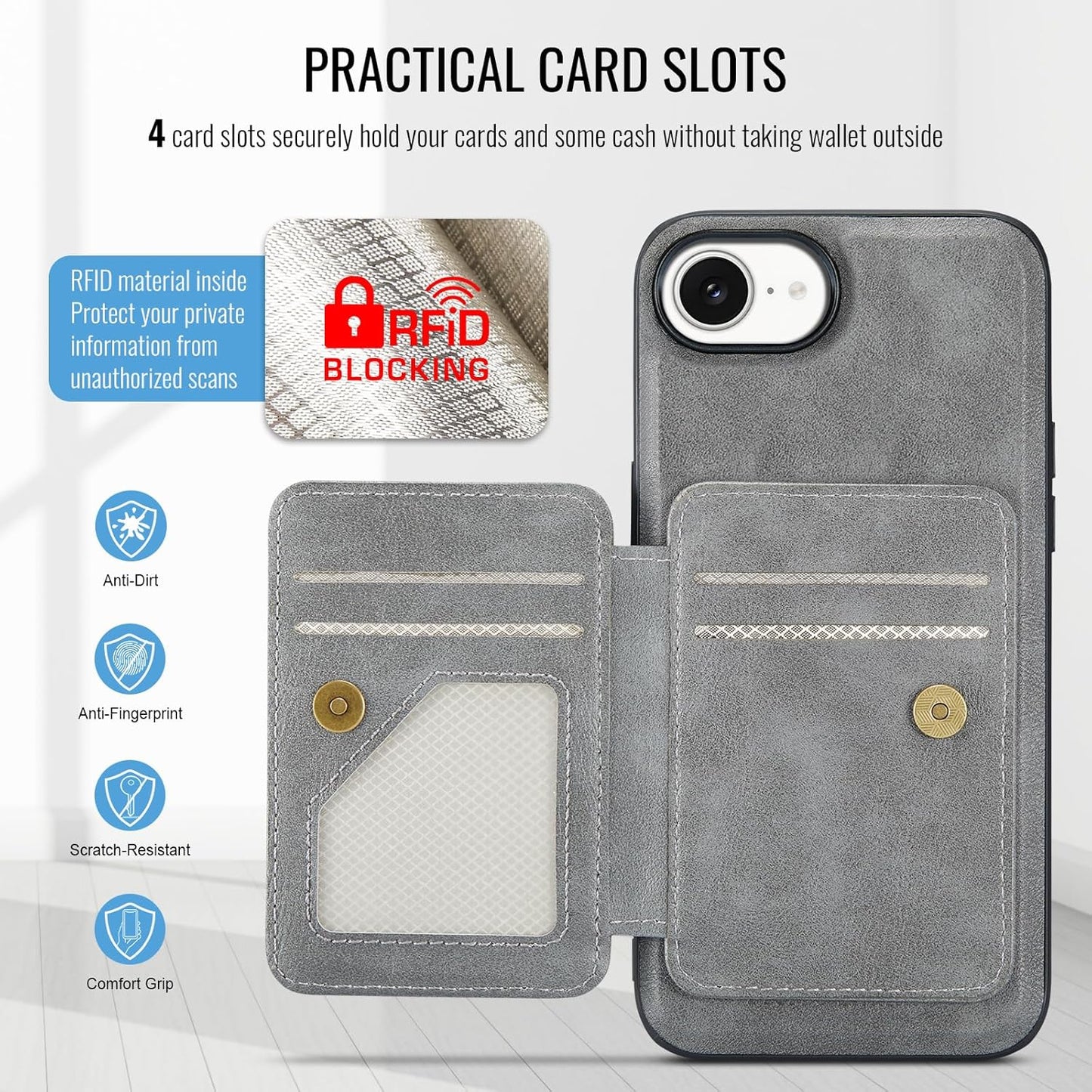 Magnetic Leather Phone Case for iPhone 16E, (RFID) Card Slot Wallet Flip Folding Stand, Wireless Charging Phone Case for iPhone 16E(RFID) Green