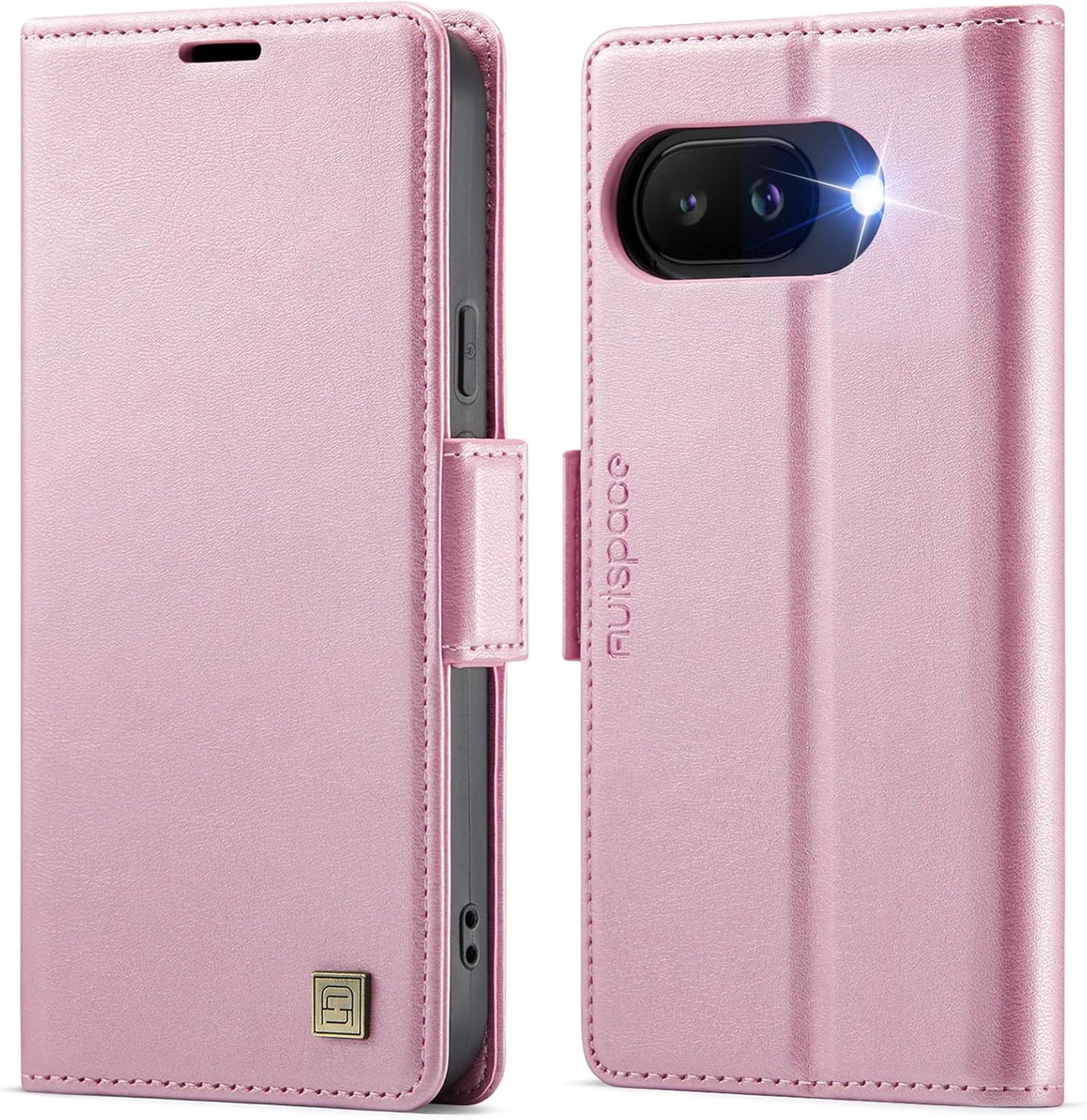 iTape Soft leather wallet case for Google Pixel 9a, RFID (anti-theft), wallet card slot flip cover stand for Google Pixel 9a Support wireless charging Brown
