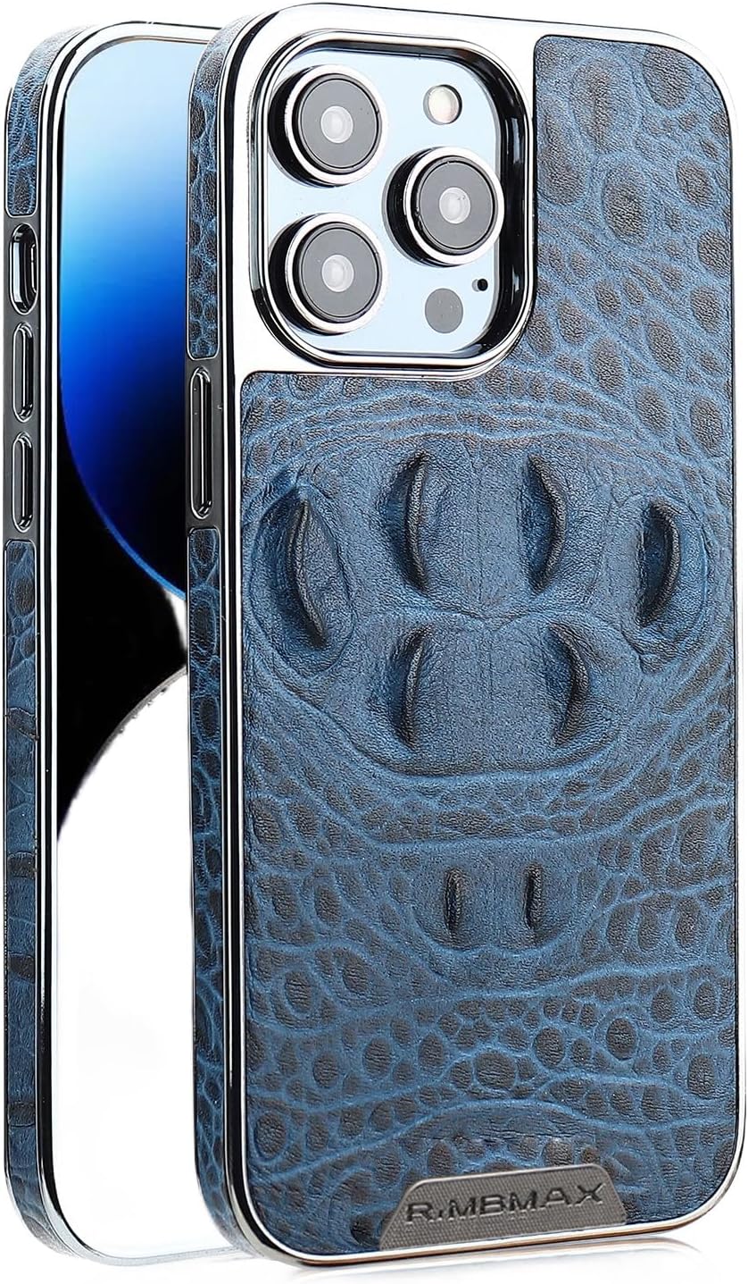 Crocodile pattern phone case for iPhone 15 Pro max, shockproof and drop-proof phone case, genuine leather crocodile pattern phone protective case Black