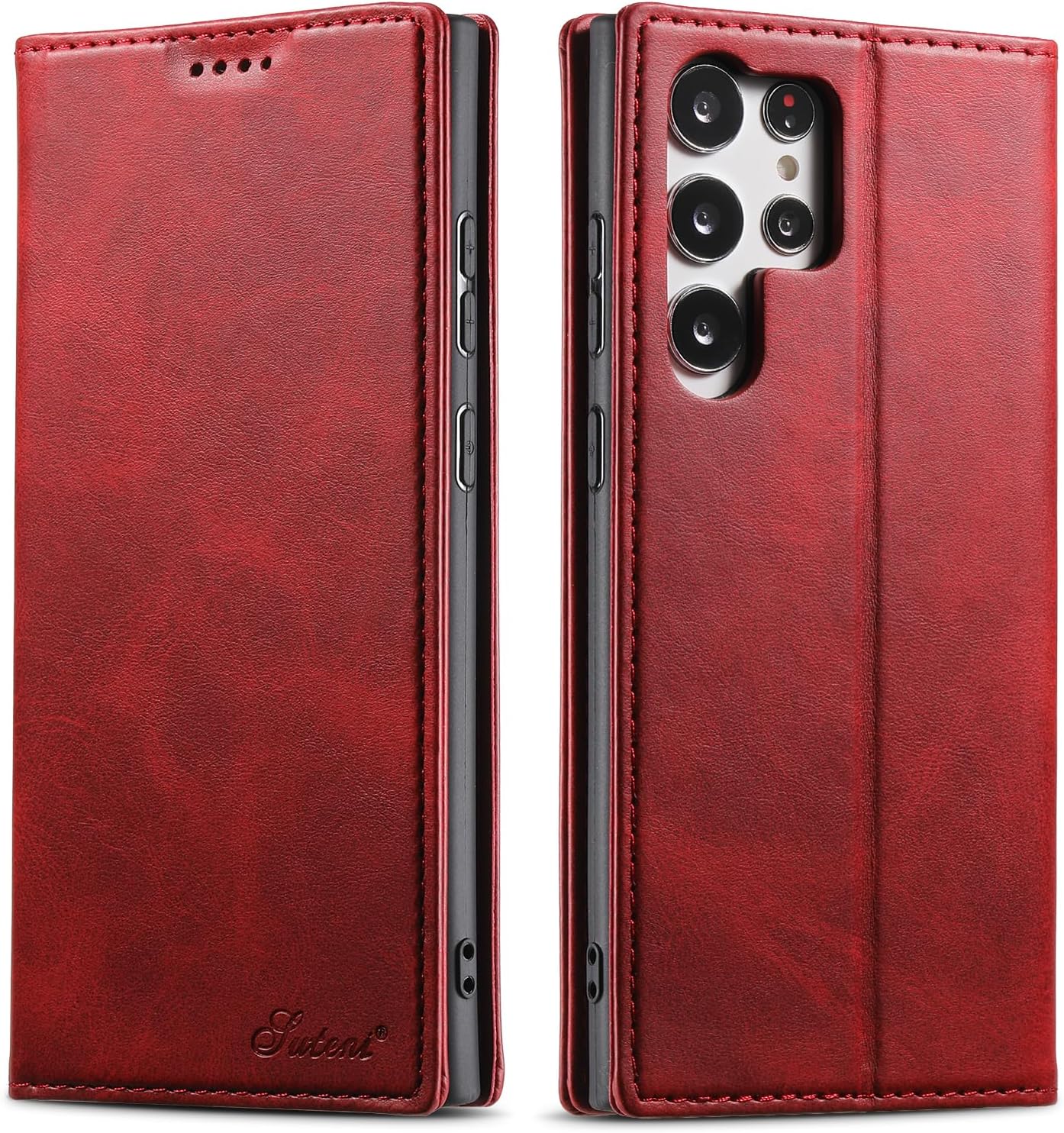 iTape Wallet phone case for Samsung Galaxy S24 Ultra, magnetic flip cover stand, leather phone case for Samsung Galaxy S24 Ultra Leather phone case Red
