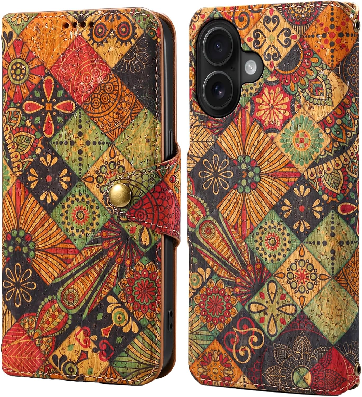 Retro Floral Pattern Phone Case for iPhone 16 Plus, Soft Touch Flip Stand Phone Case, Wallet Card Slot, Compatible with iPhone 16 Plus