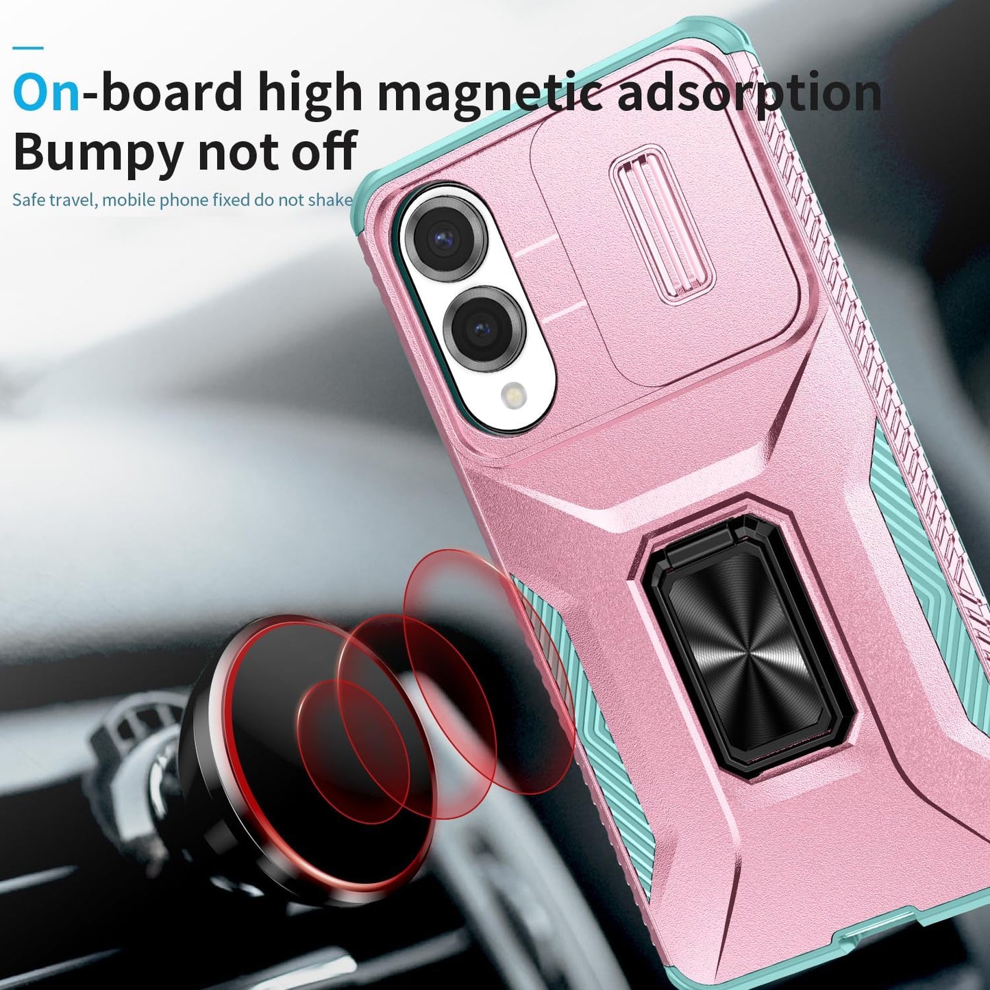 Magnetic car mount 2 in 1 phone case for Samsung Galaxy S25 Edge, double layer shockproof and drop-proof protective case. 360° rotating bracket finger ring buckle push window lens protection