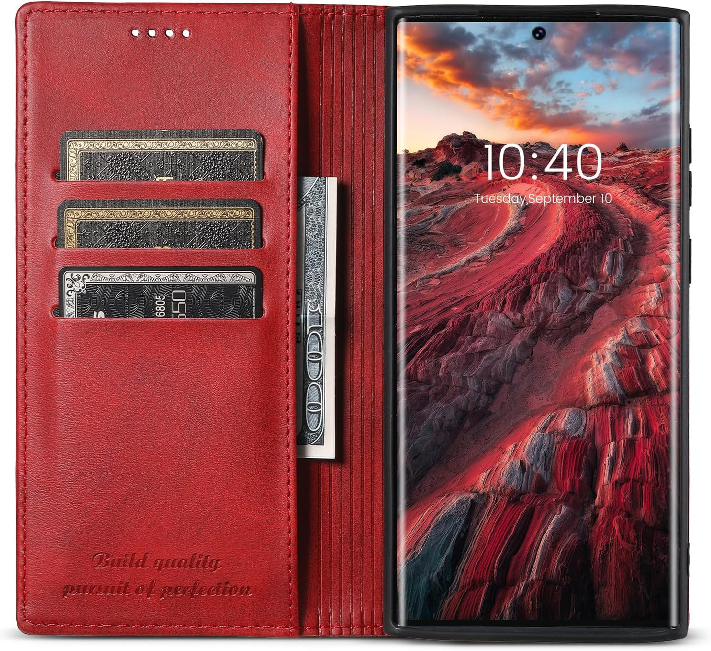 iTape Wallet phone case for Samsung Galaxy S24 Ultra, magnetic flip cover stand, leather phone case for Samsung Galaxy S24 Ultra Leather phone case Red