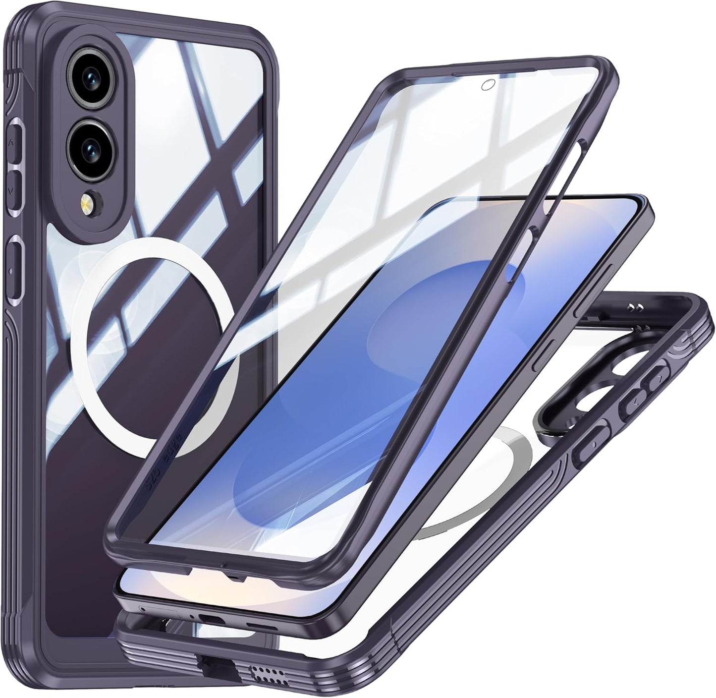iTape Waterproof Phone Case Compatible with Samsung Galaxy S25 Edge, Tempered Glass Cover 360° Full Body Heavy Duty Protective Cover Shockproof and Shatterproof Wireless Charging Blue