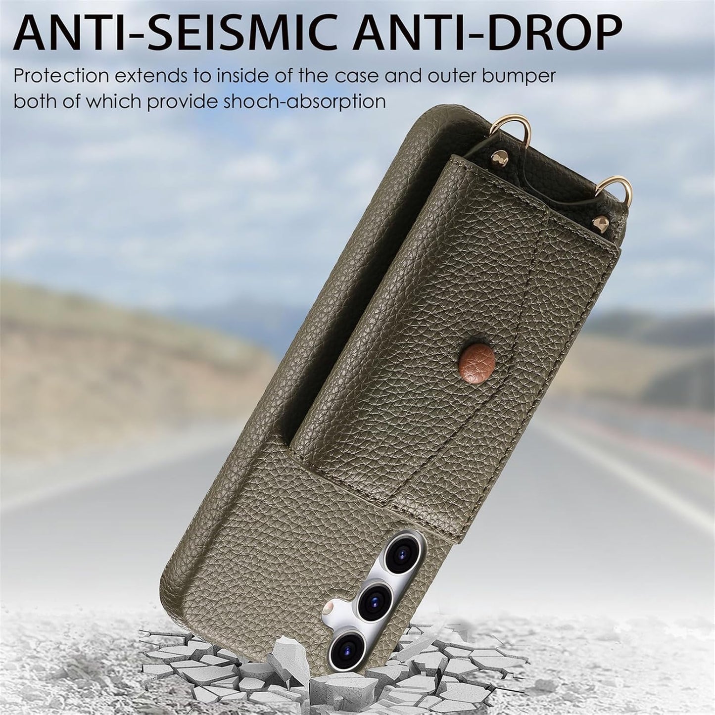 iTape Card Holder Wallet Phone Case for Samsung Galaxy A54 5G, Shockproof Ultra-thin Phone Case, Makeup Mirror with Crossbody Strap Brown