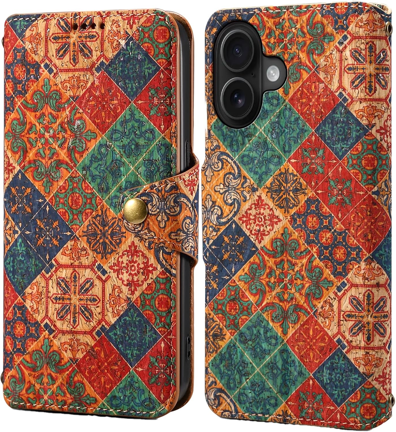 Retro Floral Pattern Phone Case for iPhone 16 Plus, Soft Touch Flip Stand Phone Case, Wallet Card Slot, Compatible with iPhone 16 Plus