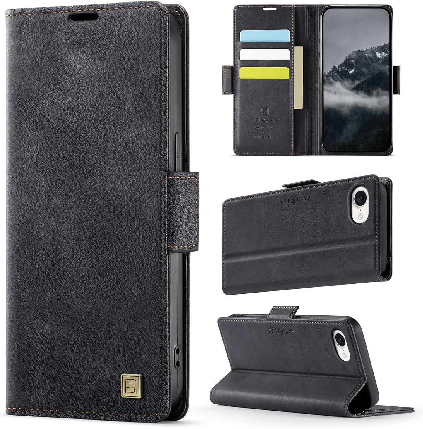 Soft leather wallet case for iPhone 16E, RFID (anti-theft), wallet card slot flip cover stand for iPhone 16E Support wireless charging Gray