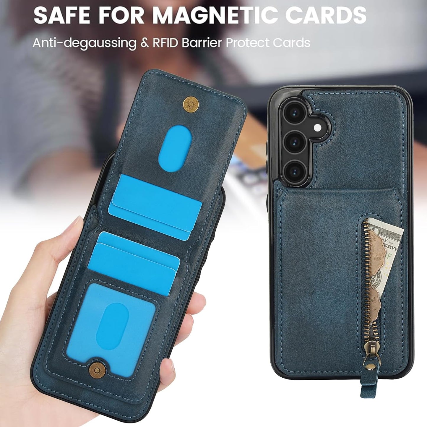 iTape Magnetic card holder phone case suitable for Samsung Galaxy S25+, zipper magnetic split magnetic wallet with adjustable bracket Pink