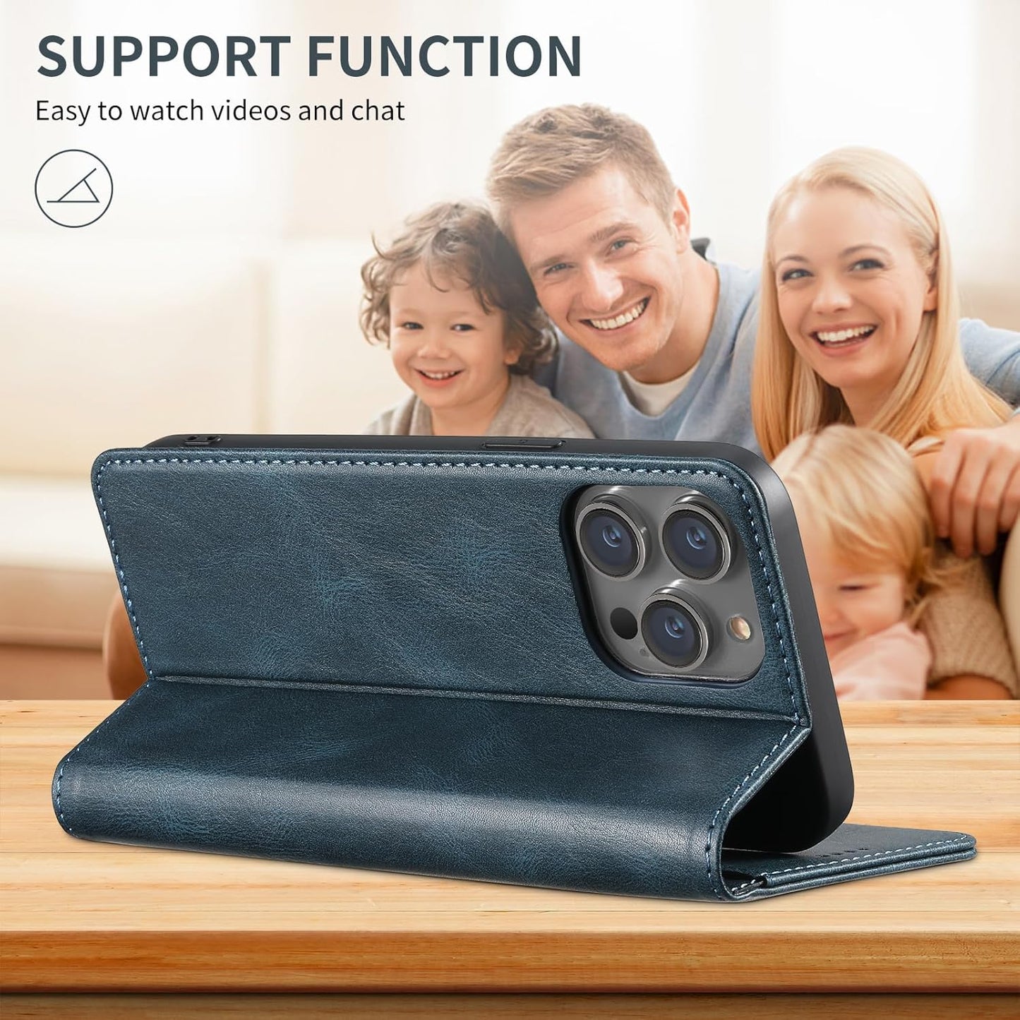 Wallet case for iPhone 13 Pro max, magnetic closure leather case, leather flip folio case holds up shockproof phone case Blue