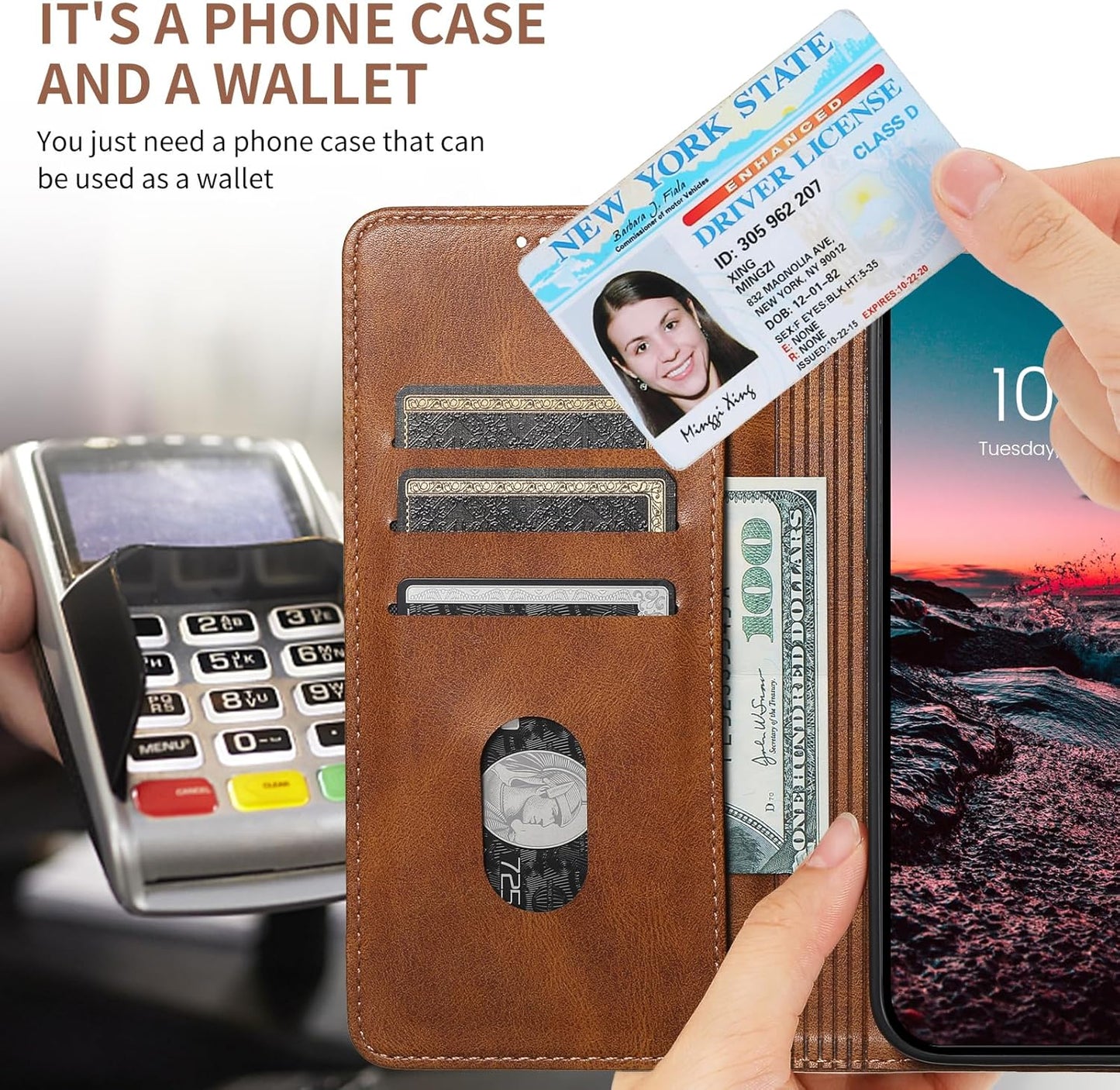 Wallet case for iPhone 13 Pro max, magnetic closure leather case, leather flip folio case holds up shockproof phone case Blue