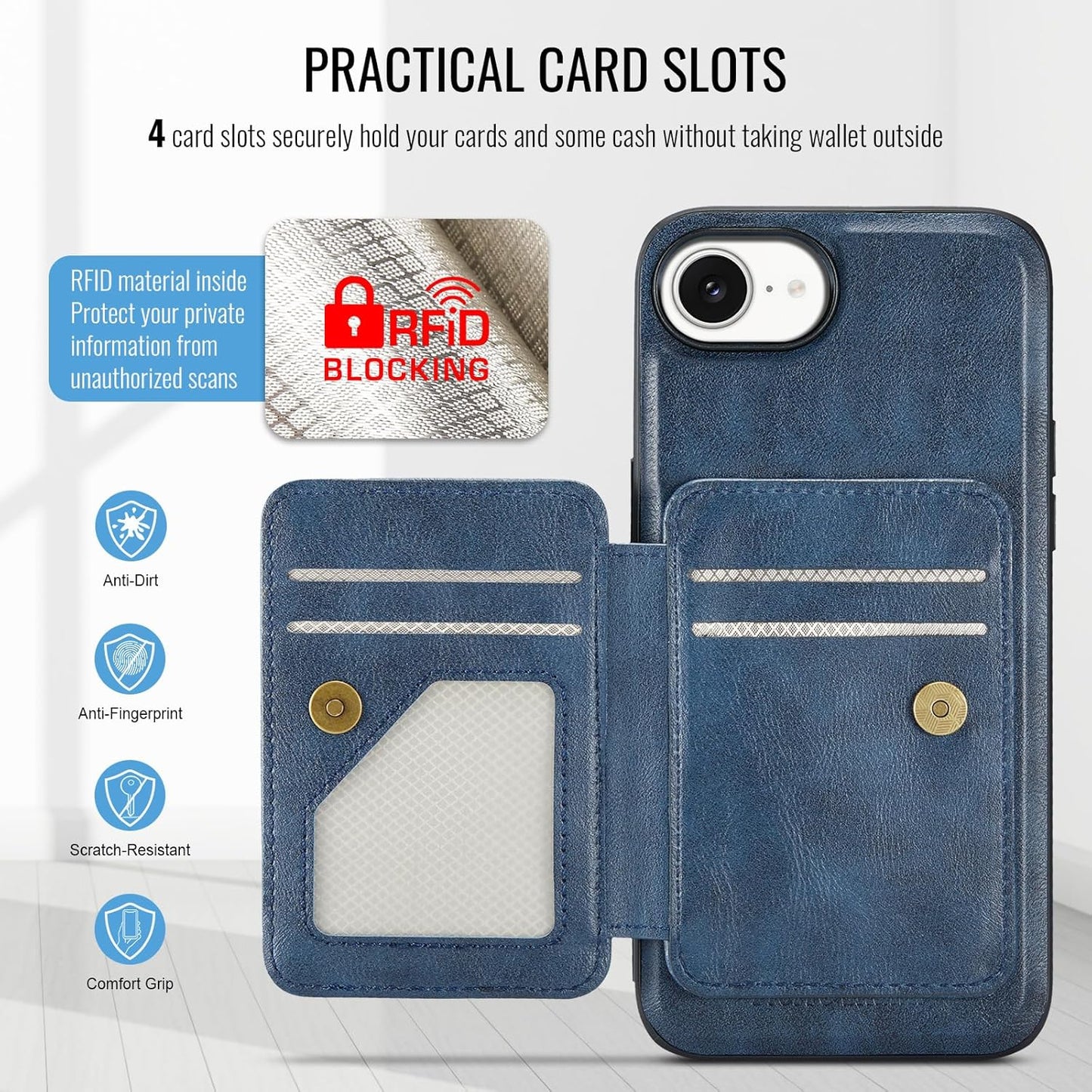 Magnetic Leather Phone Case for iPhone 16E, (RFID) Card Slot Wallet Flip Folding Stand, Wireless Charging Phone Case for iPhone 16E(RFID) Green