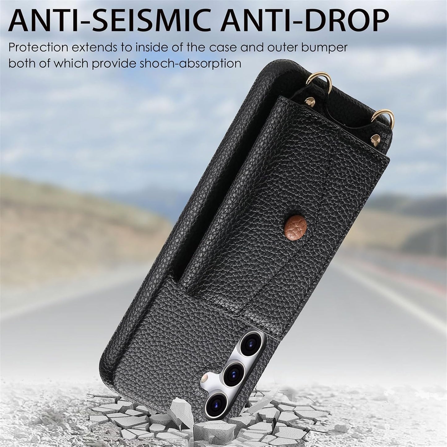 iTape Card Holder Wallet Phone Case for Samsung Galaxy A54 5G, Shockproof Ultra-thin Phone Case, Makeup Mirror with Crossbody Strap Brown