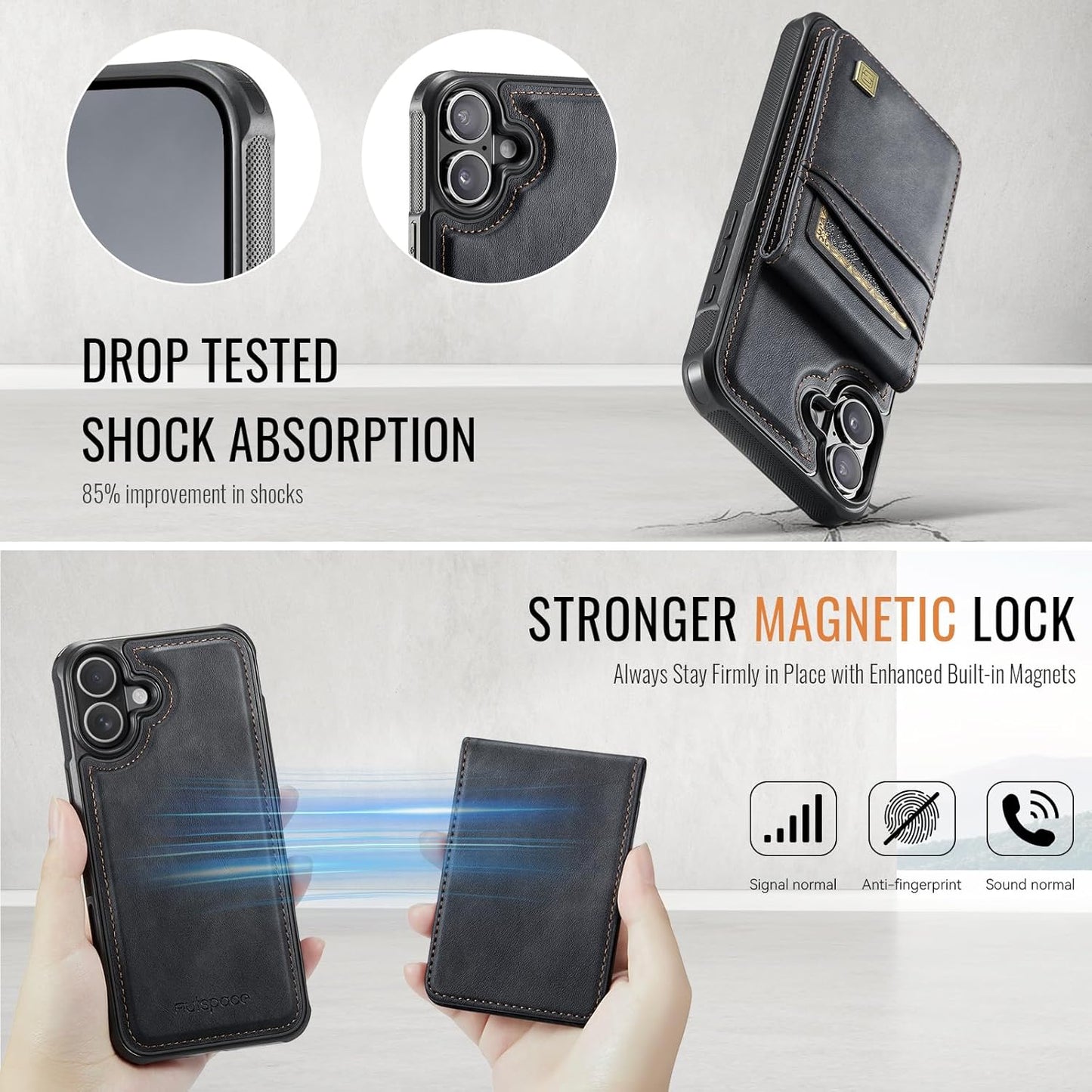 Up and down card holder mobile phone case suitable for iPhone 16 Plus, RFID (anti-theft), supports car magnetic suction function, card slot wallet holder Brown