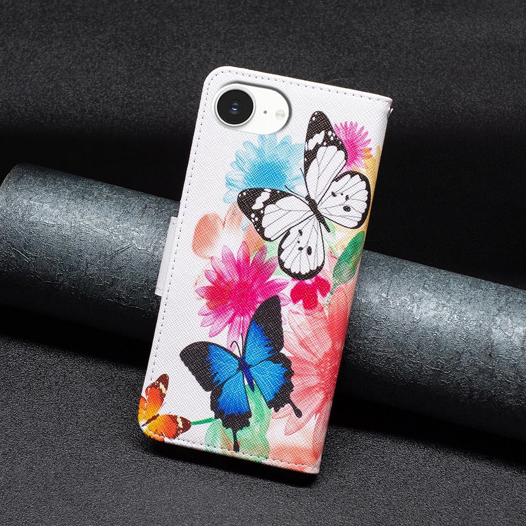 Painted phone case for iPhone 16E, magnetic closure wallet case, multiple card slots, wallet, flip cover, shockproof protection