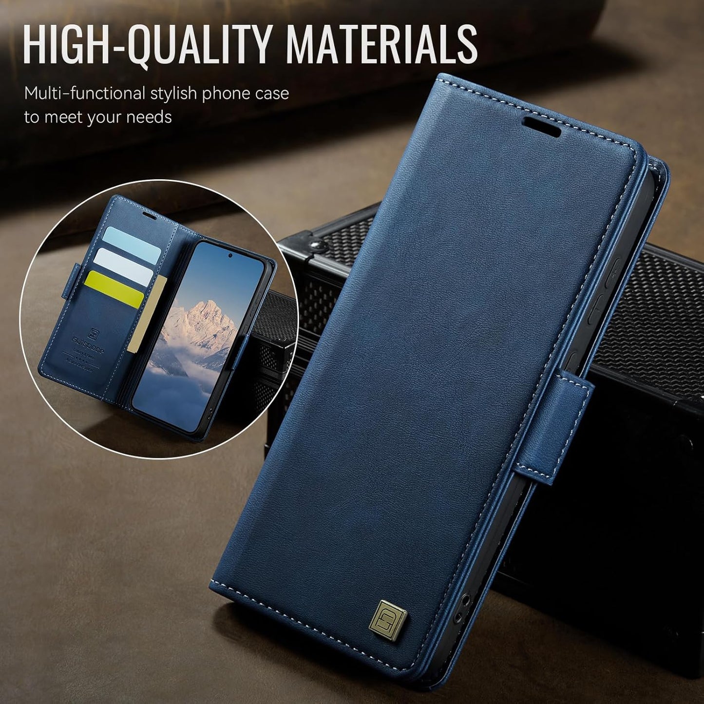 iTape Soft leather wallet case for Samsung Galaxy S24 Ultra, RFID (anti-theft), wallet card slot flip cover stand for Samsung Galaxy S24 Ultra Support wireless charging Brown