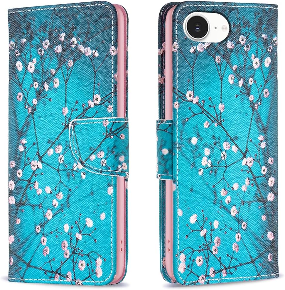 Painted phone case for iPhone 16E, magnetic closure wallet case, multiple card slots, wallet, flip cover, shockproof protection
