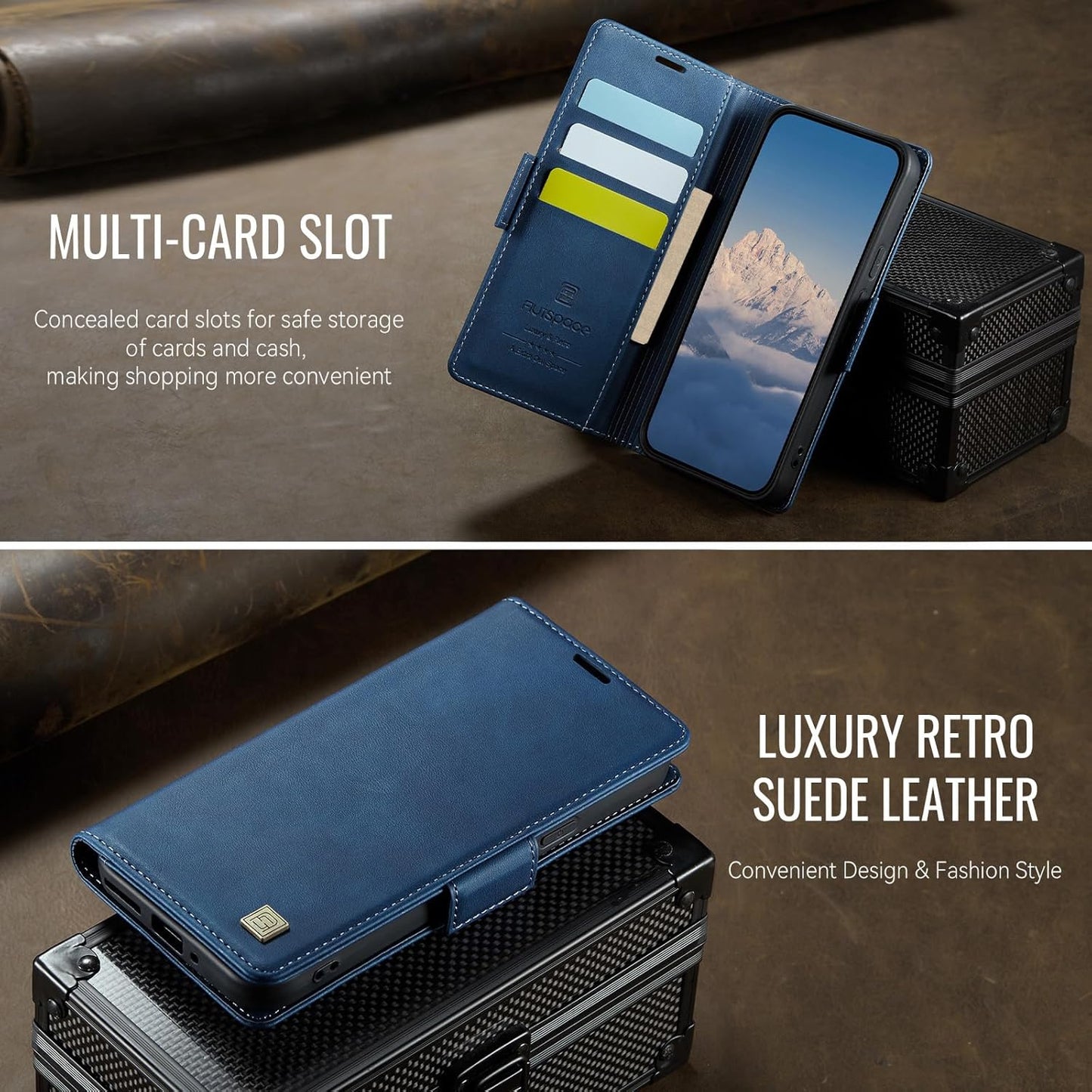 iTape Soft leather wallet case for Google Pixel 9, RFID (anti-theft), wallet card slot flip cover stand for Google Pixel 9 Support wireless charging Blue