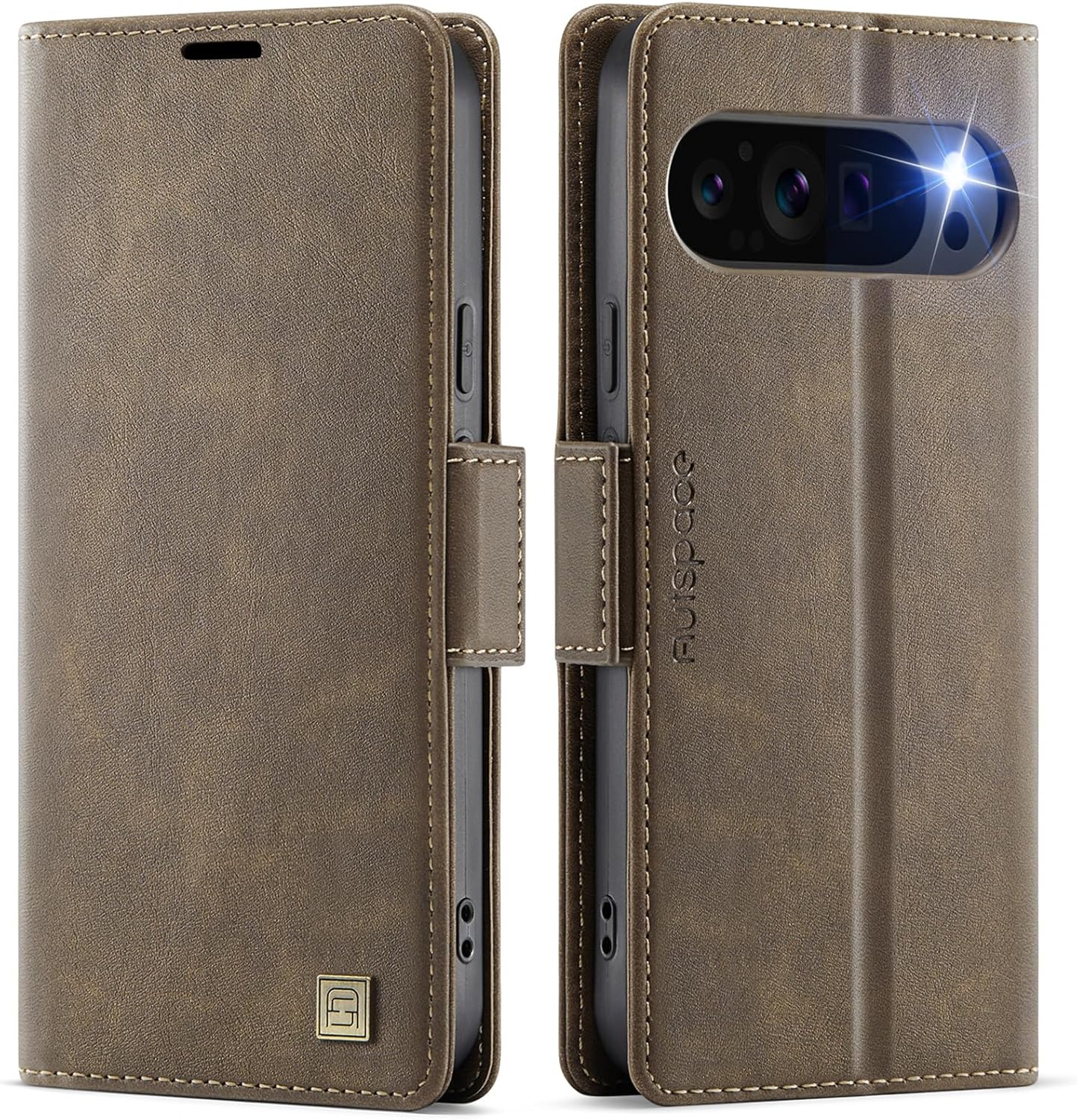 iTape Soft leather wallet case for Google Pixel 9Pro, RFID (anti-theft), wallet card slot flip cover stand for Google Pixel 9Pro Support wireless charging Brown