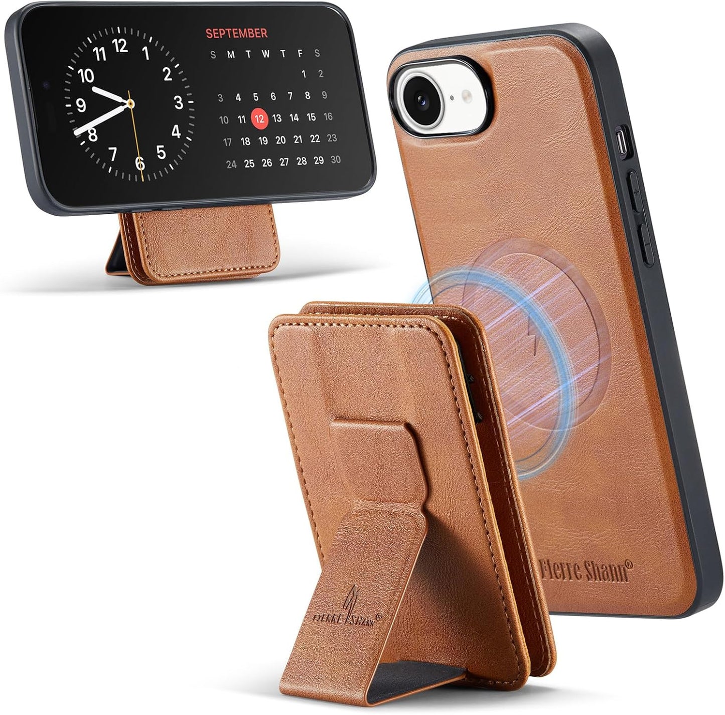 Magnetic Leather Phone Case for iPhone 16E, (RFID) Card Slot Wallet Flip Folding Stand, Wireless Charging Phone Case for iPhone 16E(RFID) Green