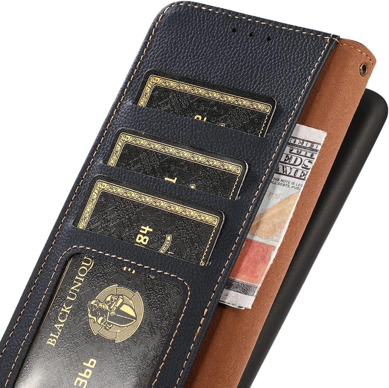iTape Genuine leather phone case for Honor 400 Lite, cowhide RFID anti-theft brush phone case with card slot and shockproof flip cover Black