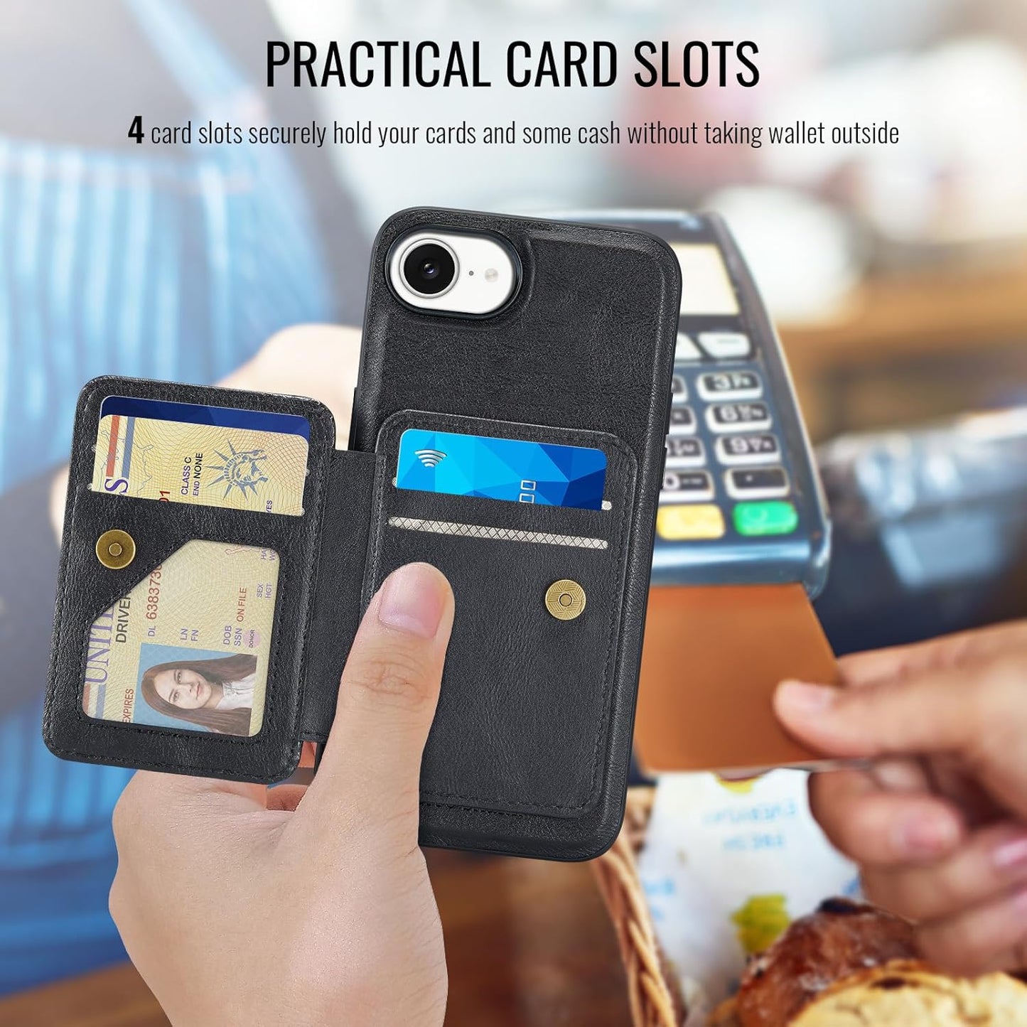 Magnetic Leather Phone Case for iPhone 16E, (RFID) Card Slot Wallet Flip Folding Stand, Wireless Charging Phone Case for iPhone 16E(RFID) Green
