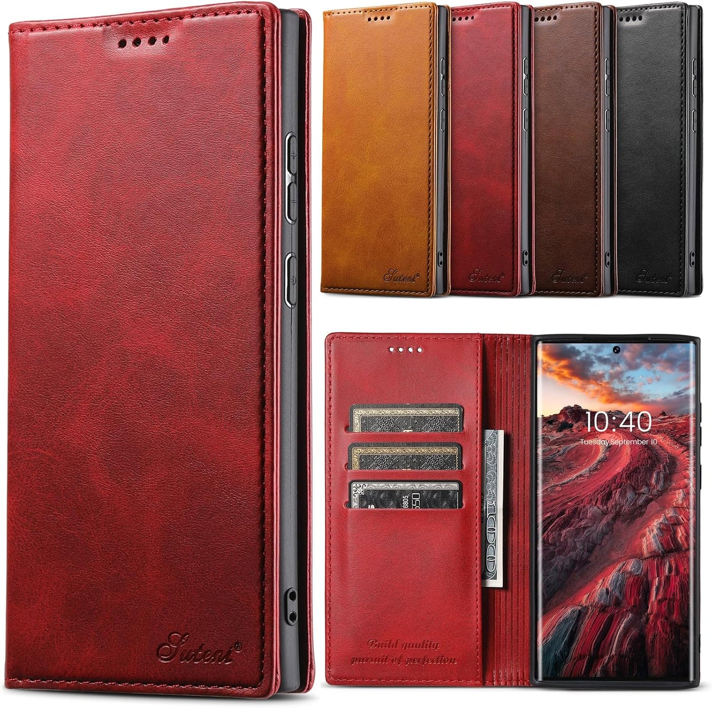 iTape Wallet phone case for Samsung Galaxy S24 Ultra, magnetic flip cover stand, leather phone case for Samsung Galaxy S24 Ultra Leather phone case Red