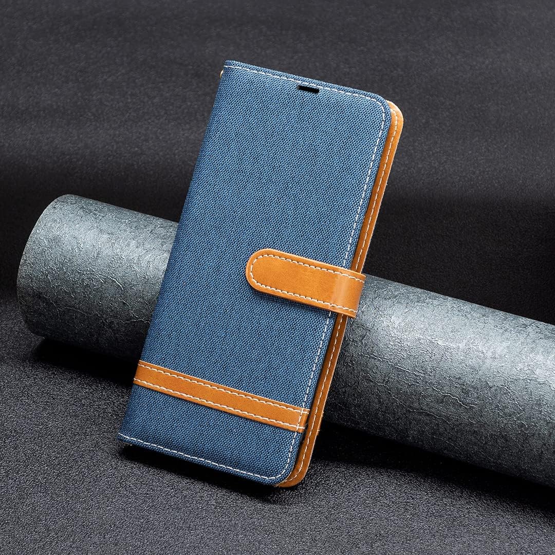 Colorblock Denim Wallet Phone Case for iPhone 16E, Wallet Phone Case Flip Stand, Credit Card Slot Wallet Wrist strap Green