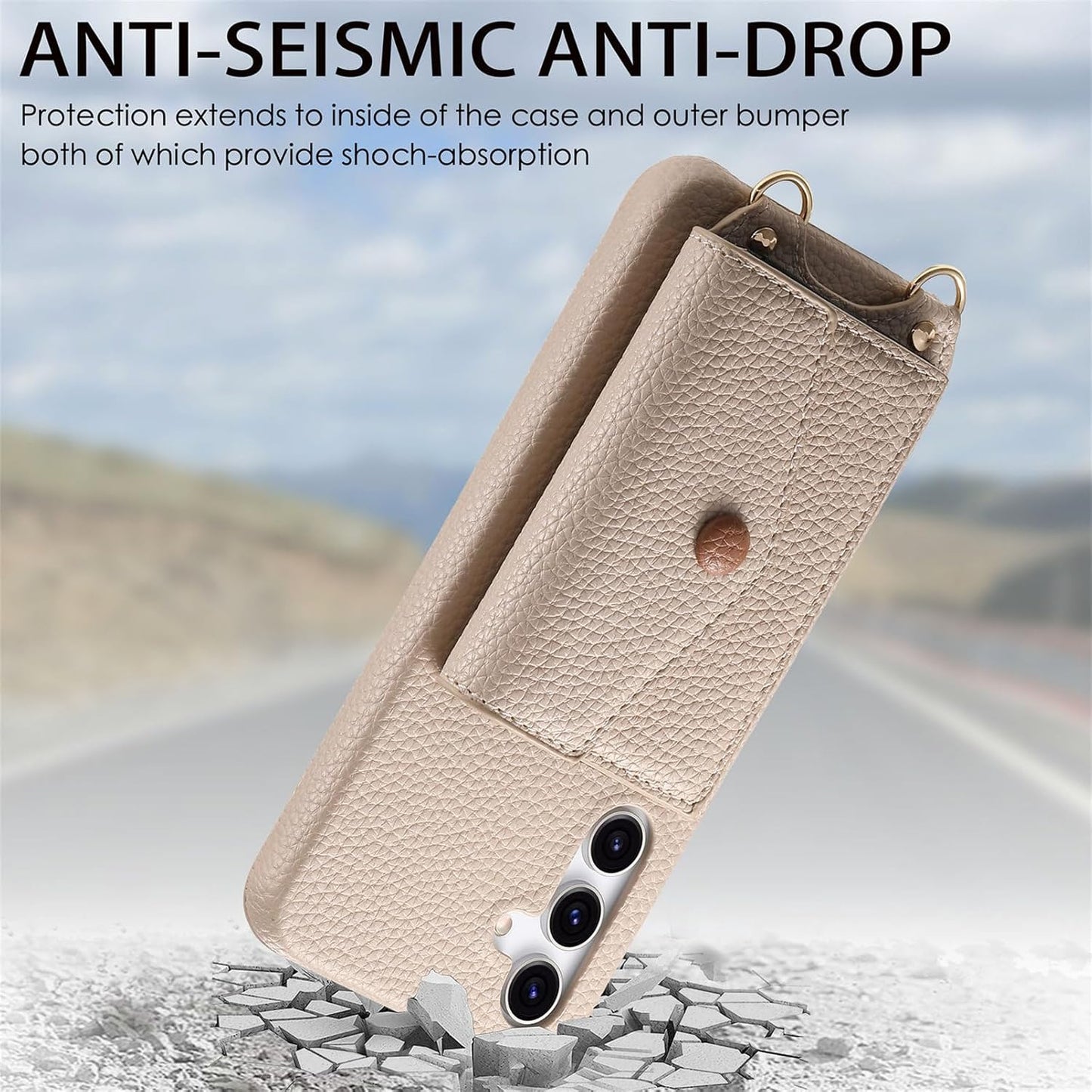 iTape Card Holder Wallet Phone Case for Samsung Galaxy A55, Shockproof Ultra-thin Phone Case, Makeup Mirror with Crossbody Strap Pink