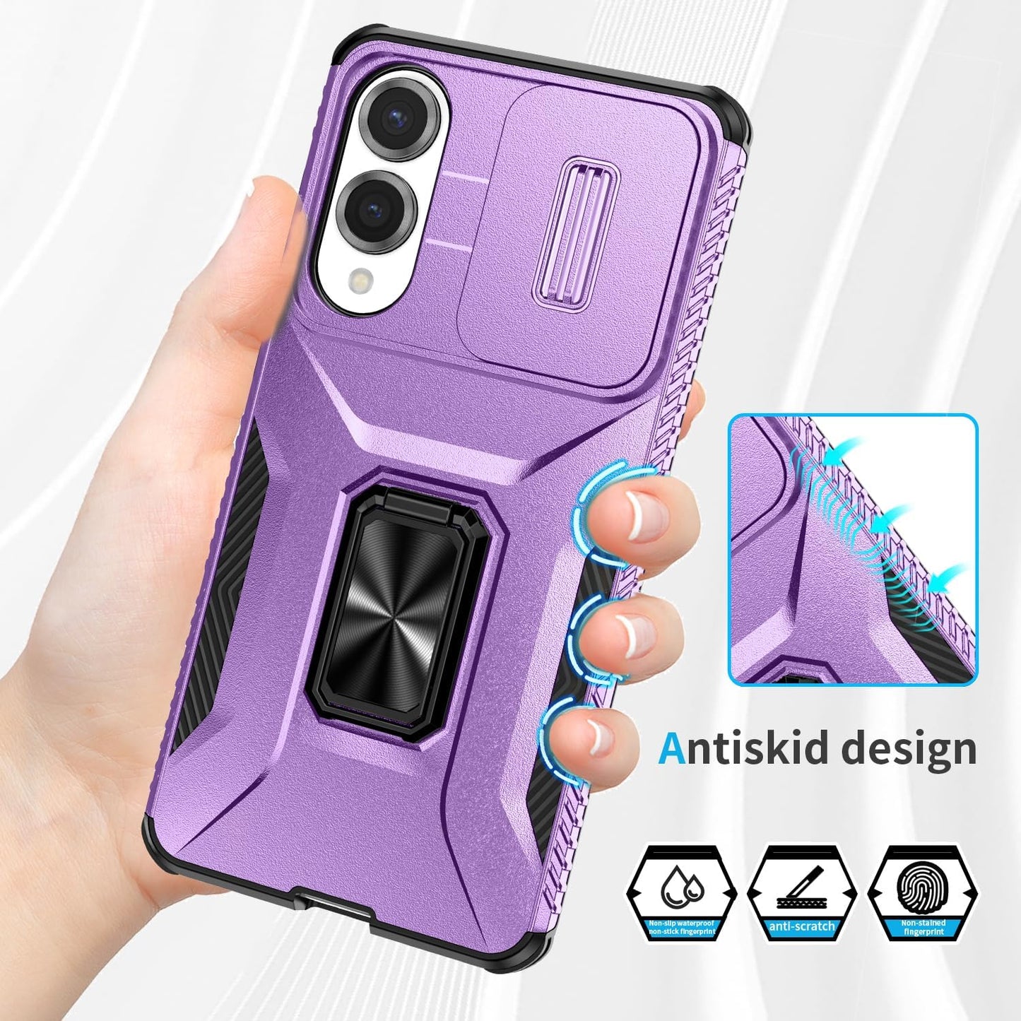 Magnetic car mount 2 in 1 phone case for Samsung Galaxy S25 Edge, double layer shockproof and drop-proof protective case. 360° rotating bracket finger ring buckle push window lens protection