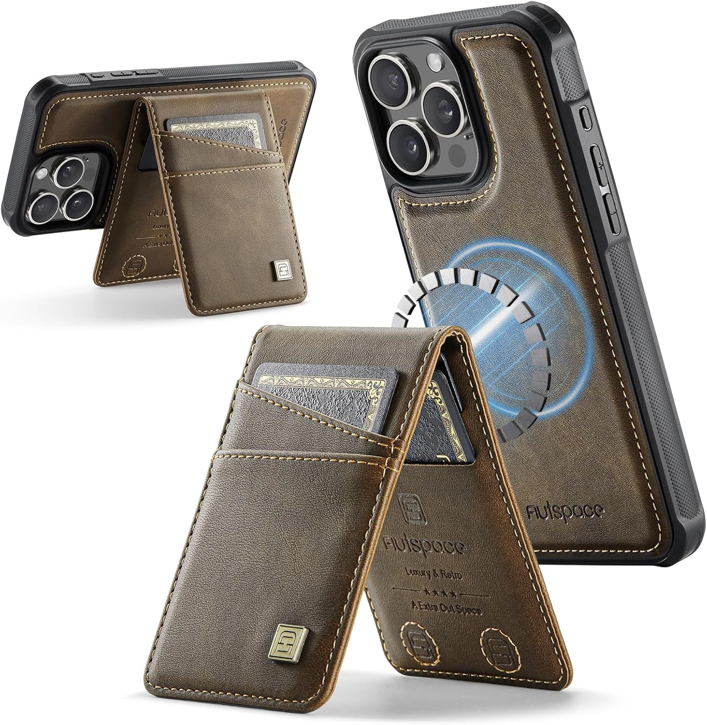 Up and down card holder mobile phone case suitable for iPhone 13 Pro max, RFID (anti-theft), supports car magnetic suction function, card slot wallet holder Blue