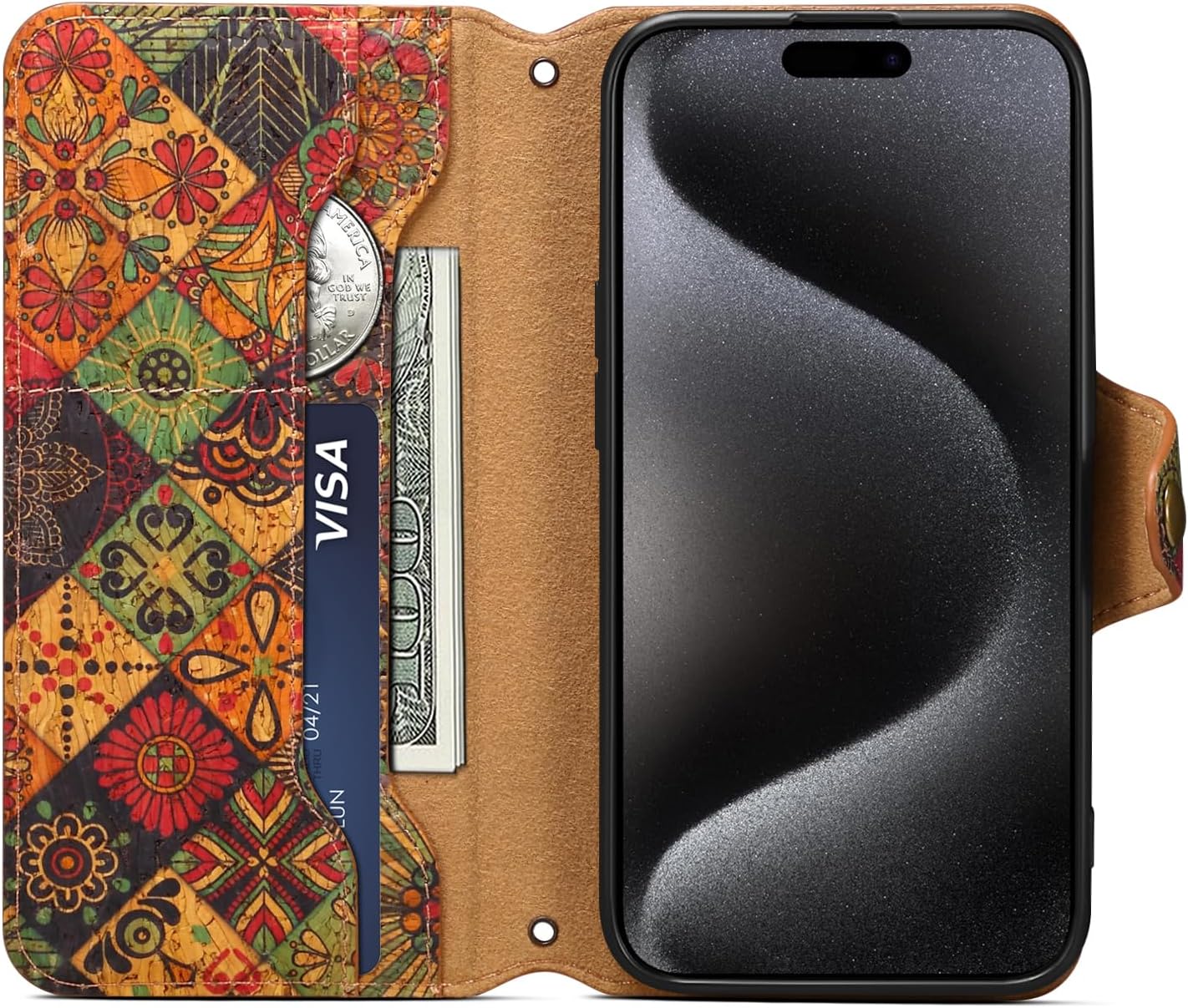 Retro Floral Pattern Phone Case for iPhone 16 Plus, Soft Touch Flip Stand Phone Case, Wallet Card Slot, Compatible with iPhone 16 Plus