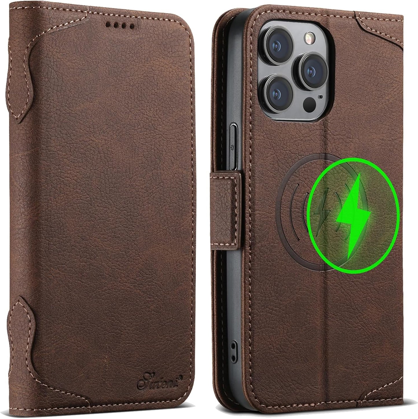 Wallet Case for iPhone 13 Pro Magsafe Charger Compatible, Magnetic Buckle Leather Case, Card Slot Stand Shock Cover Black