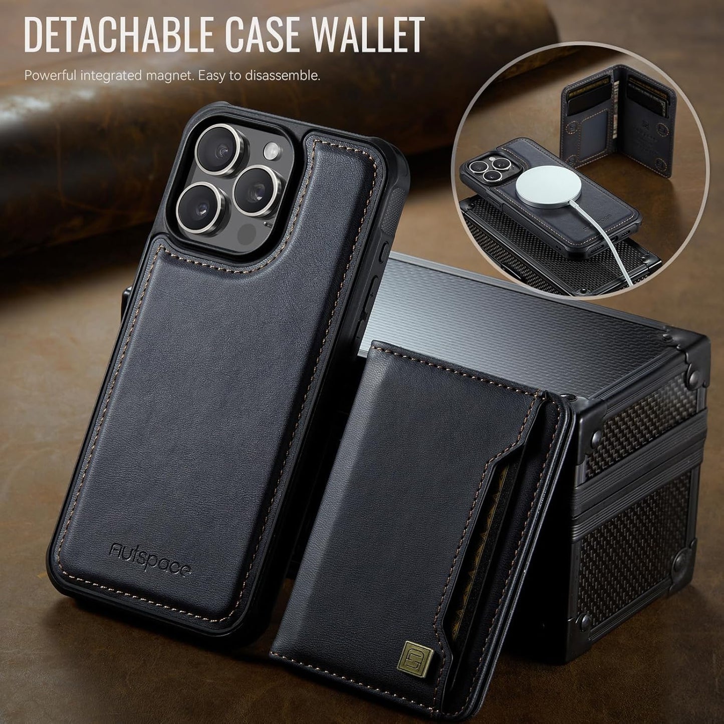 Double magnetic card holder mobile phone case for iPhone 14 Pro max, RFID (anti-theft), supports car magnetic suction function + multi-directional bracket Gray