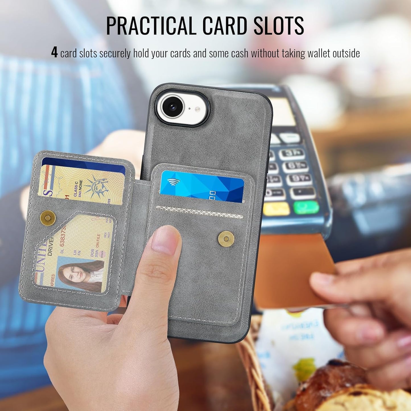 Magnetic Leather Phone Case for iPhone 16E, (RFID) Card Slot Wallet Flip Folding Stand, Wireless Charging Phone Case for iPhone 16E(RFID) Green