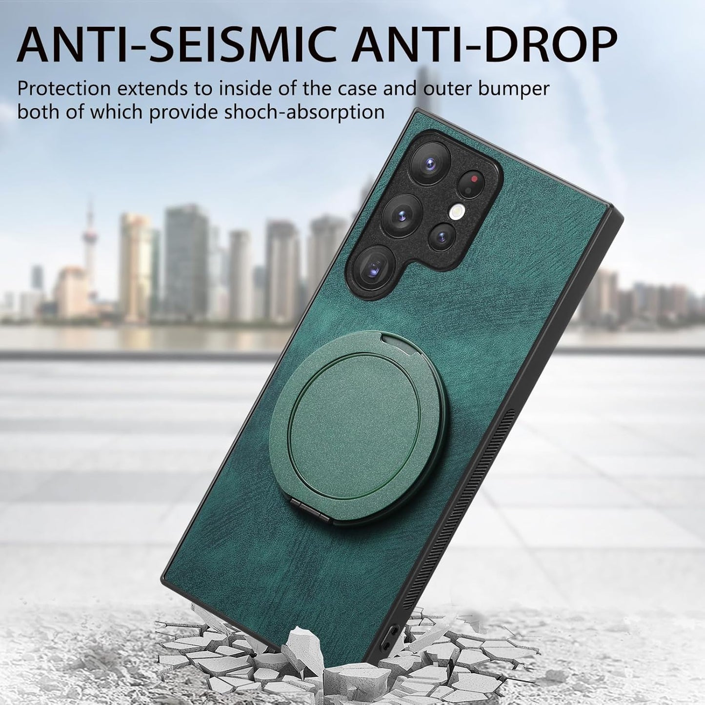 iTape Retro magnetic mobile phone case for Samsung Galaxy S25 Ultra, wireless charging magnetic car mount, round ring 360% rotating mount Green