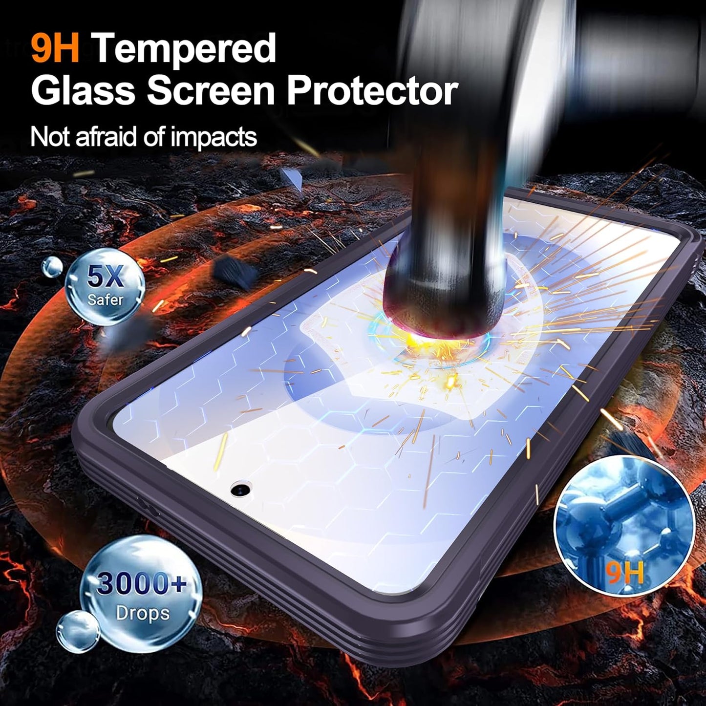 iTape Waterproof Phone Case Compatible with Samsung Galaxy S25 Edge, Tempered Glass Cover 360° Full Body Heavy Duty Protective Cover Shockproof and Shatterproof Wireless Charging Blue