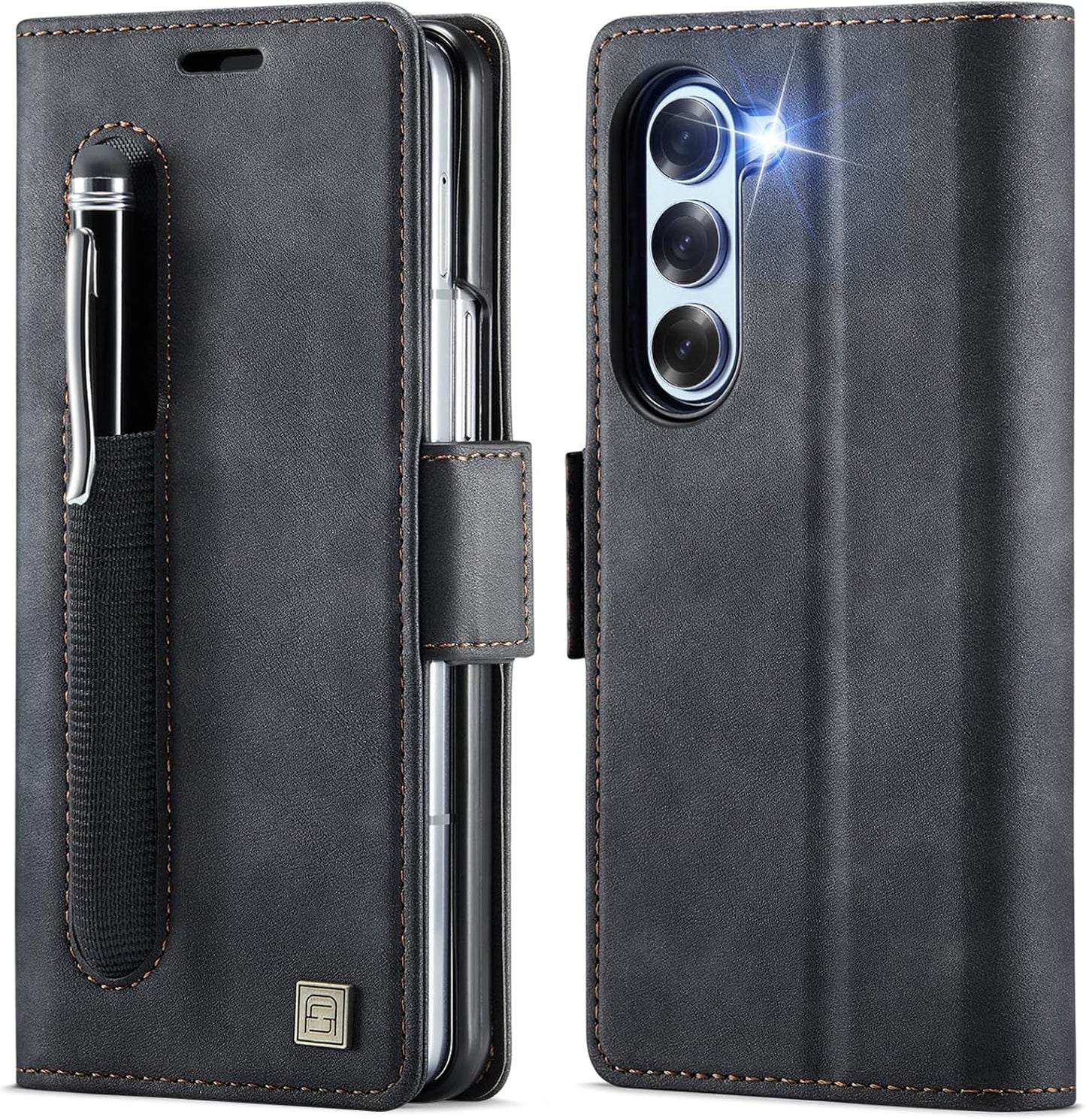 iTape Soft leather wallet case for Samsung Z Fold5, RFID (anti-theft), wallet card slot flip cover stand for Samsung Z Fold5 Support wireless charging Rose Gold
