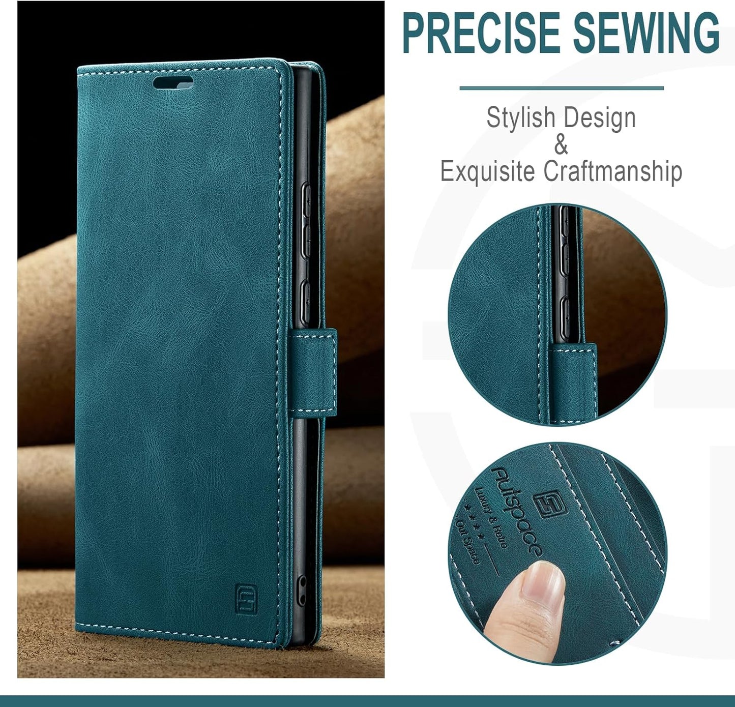 iTape Retro frosted soft leather mobile phone case for Samsung Galaxy S24 Ultra, RFID (anti-theft swipe), wallet card slot flip cover stand, Black