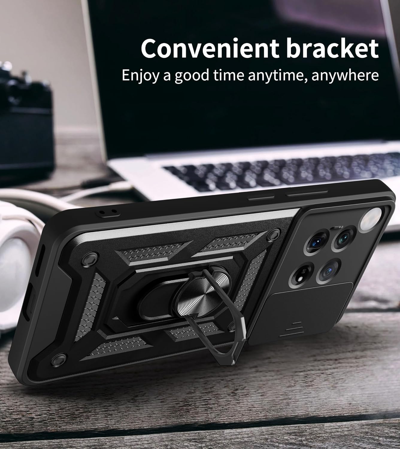 iTape Shockproof phone case for one plus 12 5G, with sliding window back cover, ring buckle holder, magnetic phone case car mount zhij Rose Gold
