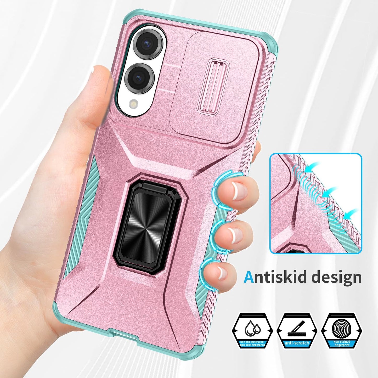 Magnetic car mount 2 in 1 phone case for Samsung Galaxy S25 Edge, double layer shockproof and drop-proof protective case. 360° rotating bracket finger ring buckle push window lens protection