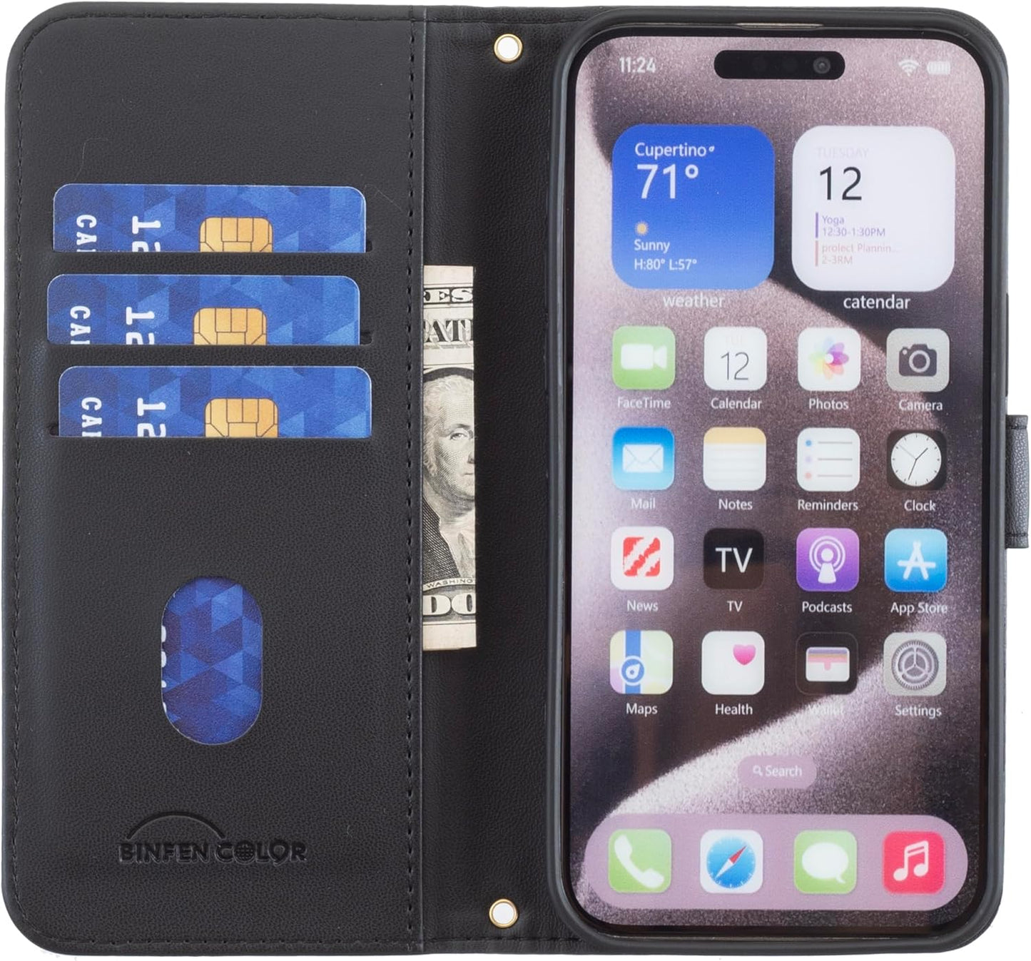 Plaid Wallet Phone Case for iPhone 16E, Wallet Phone Case, Flip Stand, Credit Card Slot Wallet With wrist strap Green