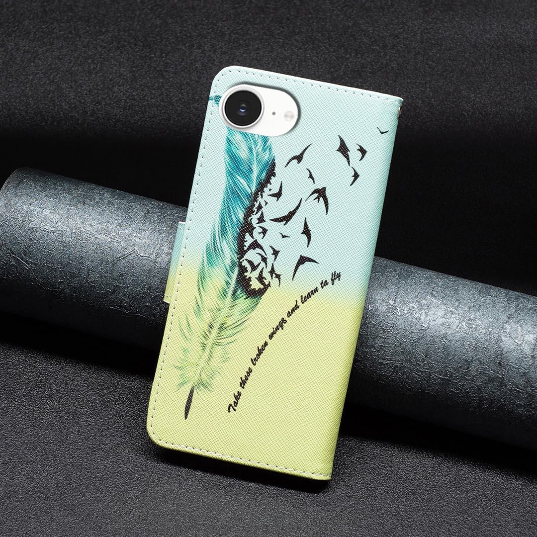 Painted phone case for iPhone 16E, magnetic closure wallet case, multiple card slots, wallet, flip cover, shockproof protection