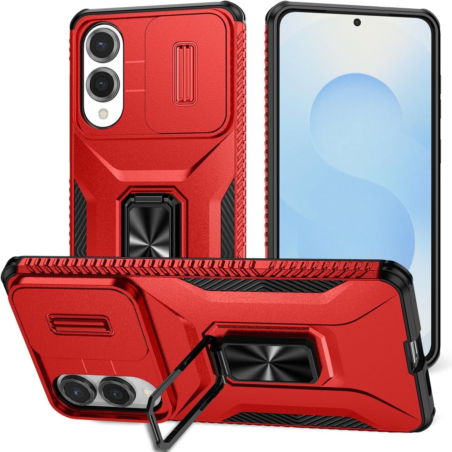 Magnetic car mount 2 in 1 phone case for Samsung Galaxy S25 Edge, double layer shockproof and drop-proof protective case. 360° rotating bracket finger ring buckle push window lens protection
